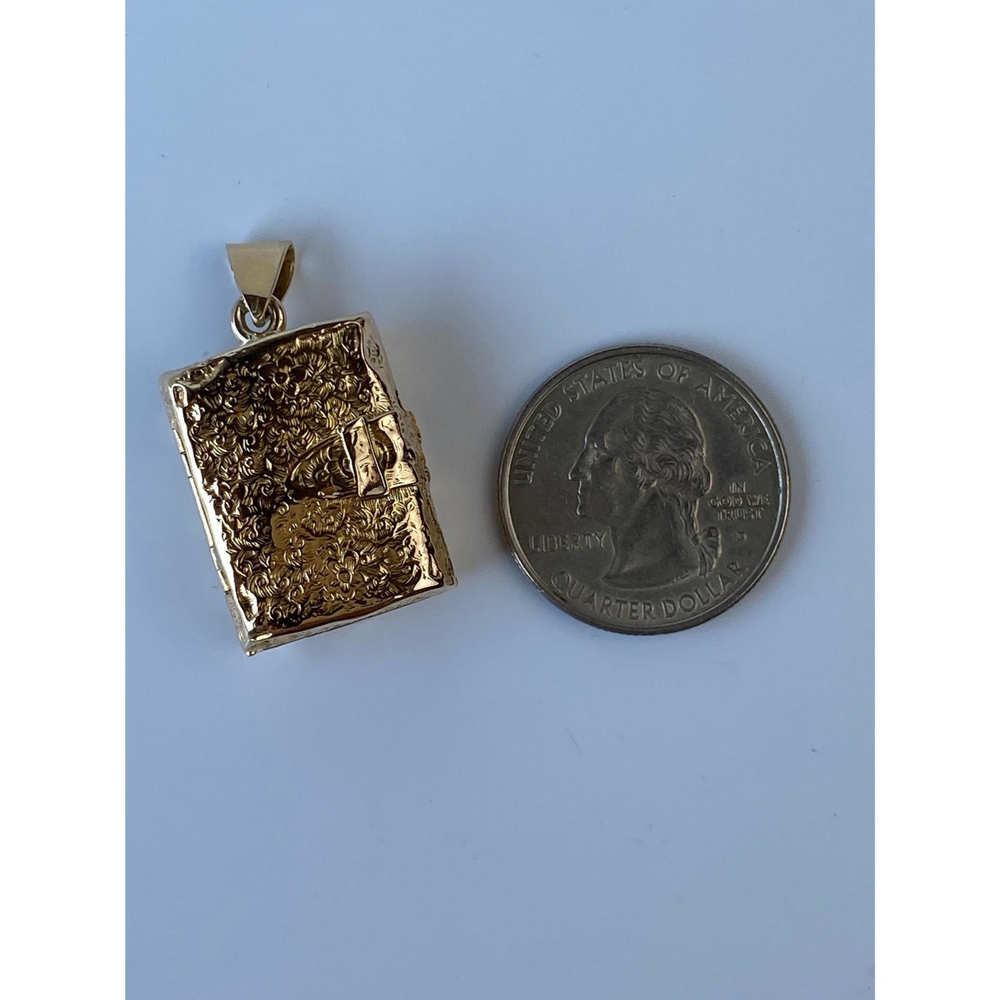 Vintage Solid 14k Yellow Gold Engraved Book Locket Charm
