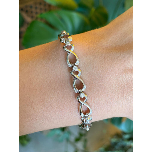 Solid 14k White Gold Diamond Link Bracelet - 7.5 inches