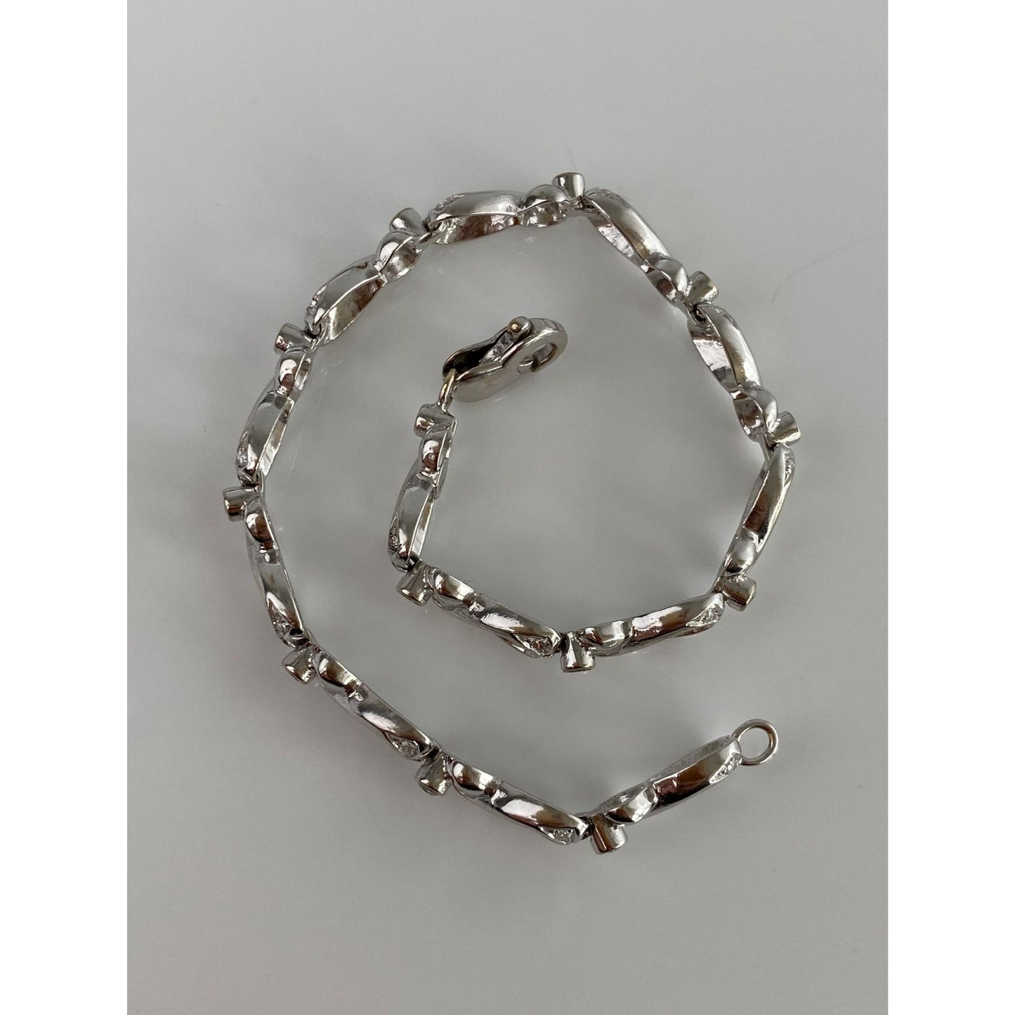 Solid 14k White Gold Diamond Link Bracelet - 7.5 inches