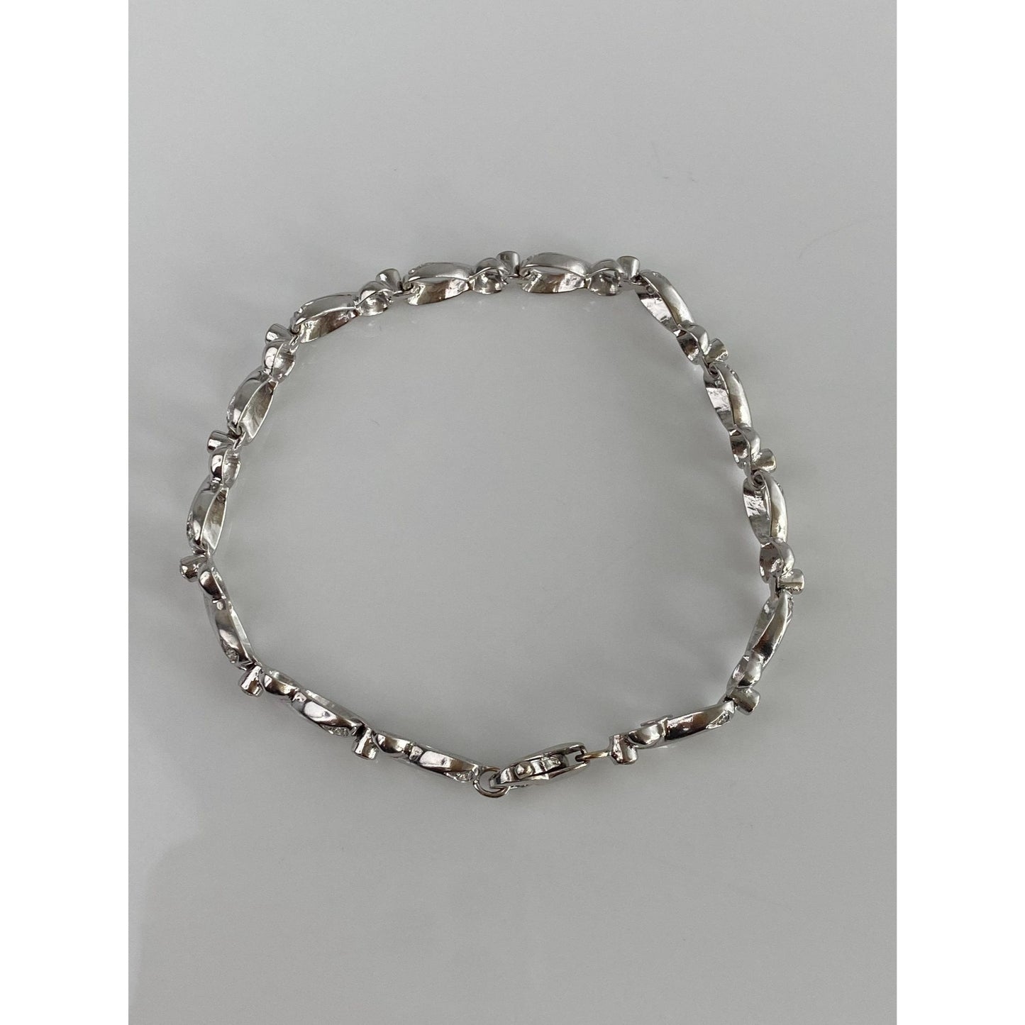 Solid 14k White Gold Diamond Link Bracelet - 7.5 inches