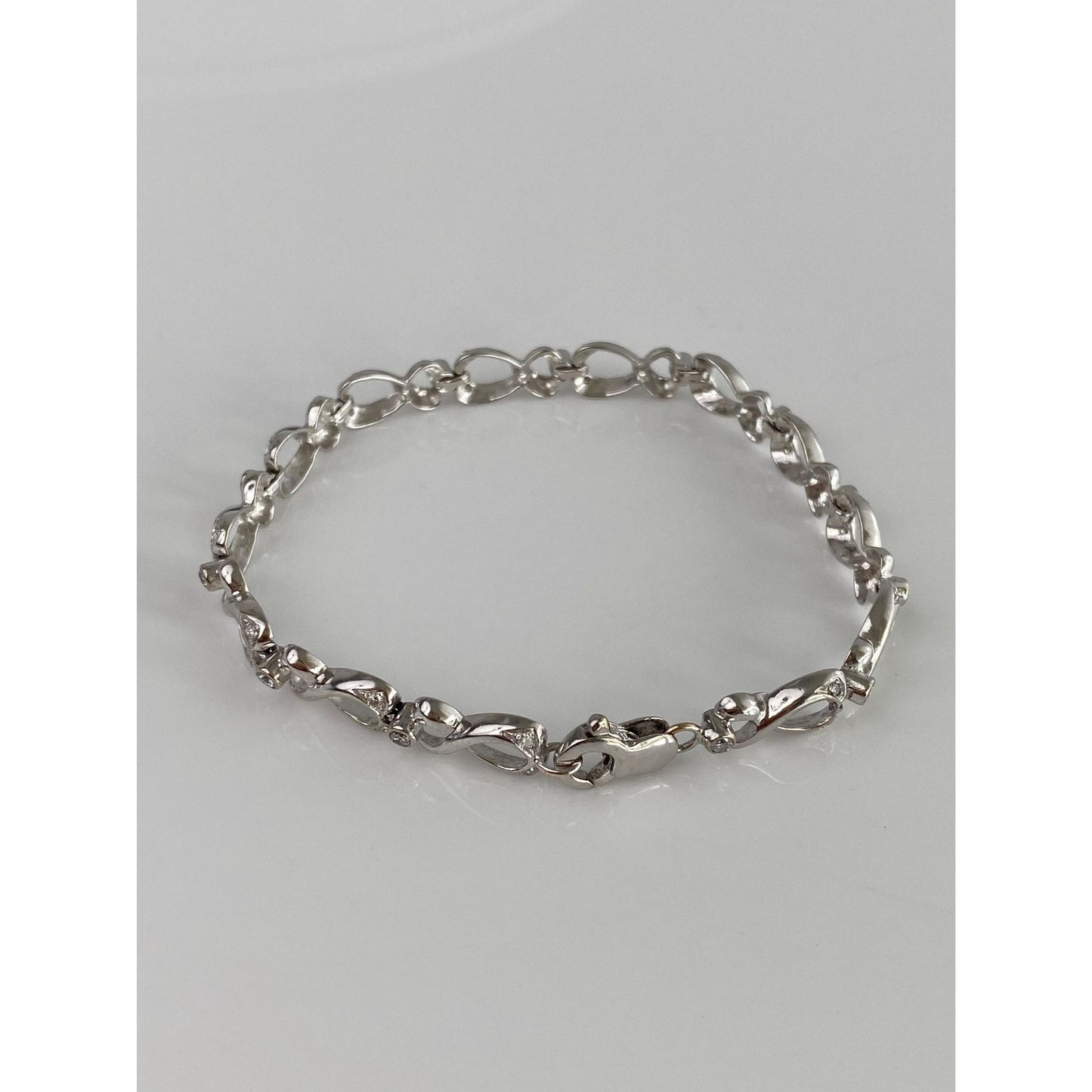 Solid 14k White Gold Diamond Link Bracelet - 7.5 inches