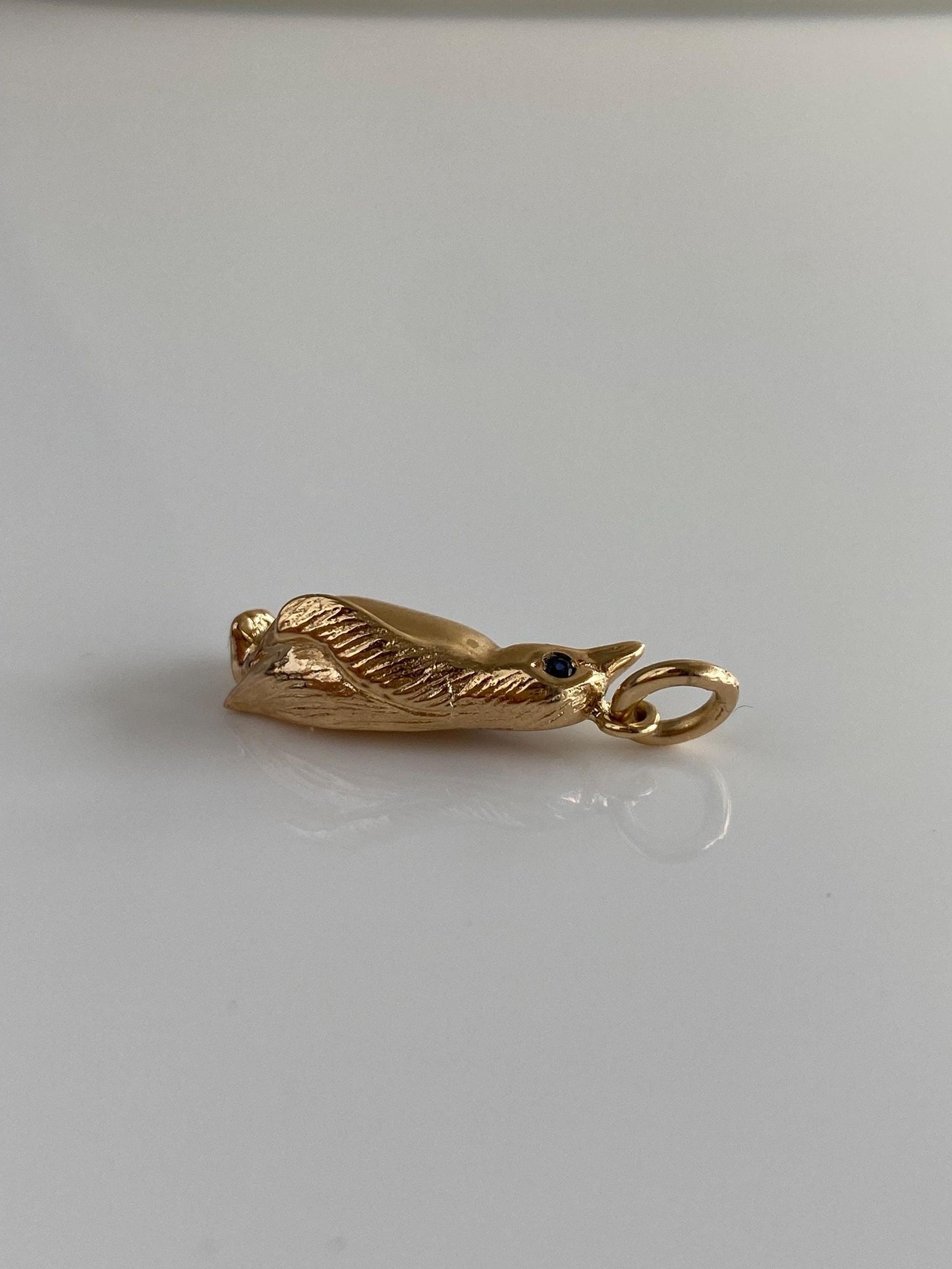 Vintage Solid 14k Yellow Gold Blue Sapphire Eyes Penguin Charm