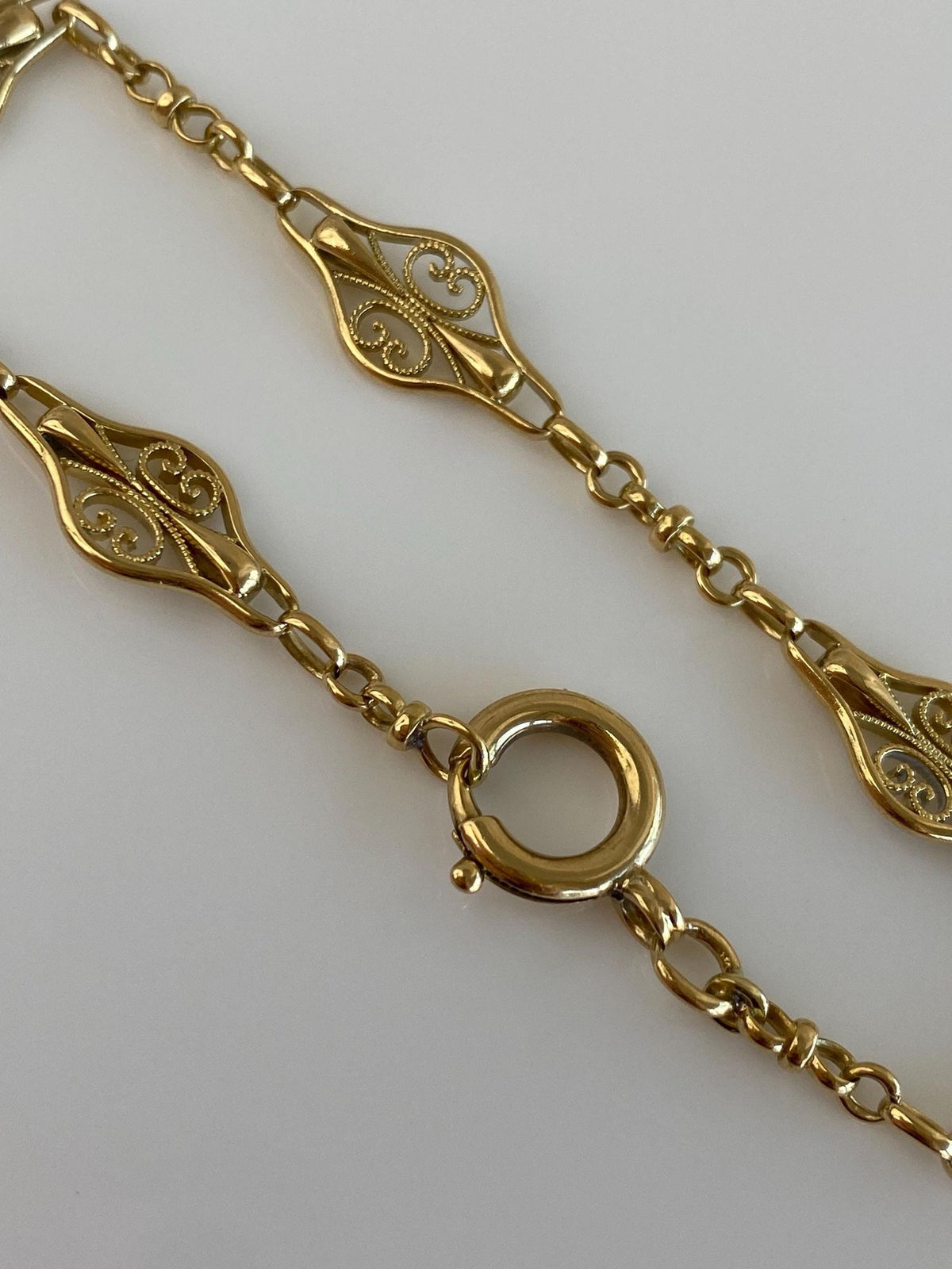 Vintage Solid 18k Yellow Gold Filigree Link Fancy Chain Bracelet - 7.25 Inches