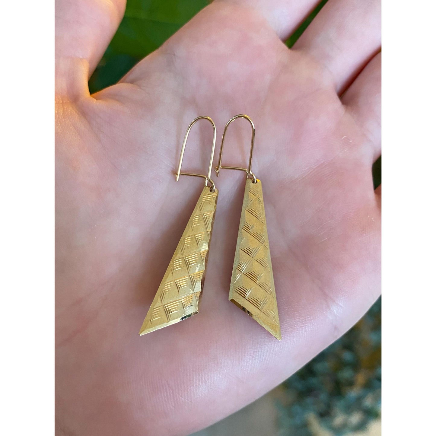 Vintage Solid 14k Yellow Gold Triangular Designed Dangle Earrings