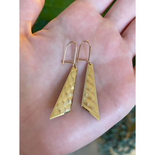 Vintage Solid 14k Yellow Gold Triangular Designed Dangle Earrings