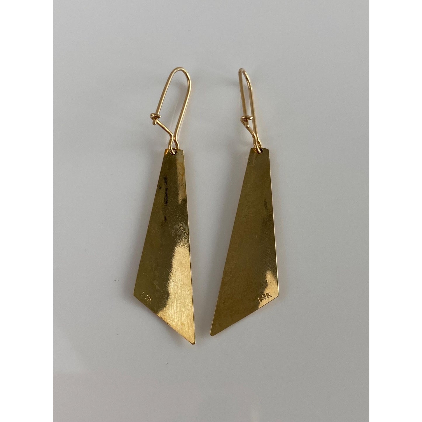 Vintage Solid 14k Yellow Gold Triangular Designed Dangle Earrings