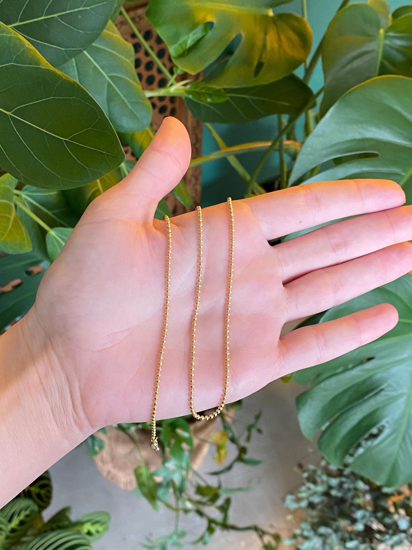 Vintage Solid 14k Yellow Gold Ball Chain Necklace - 16.25 inches