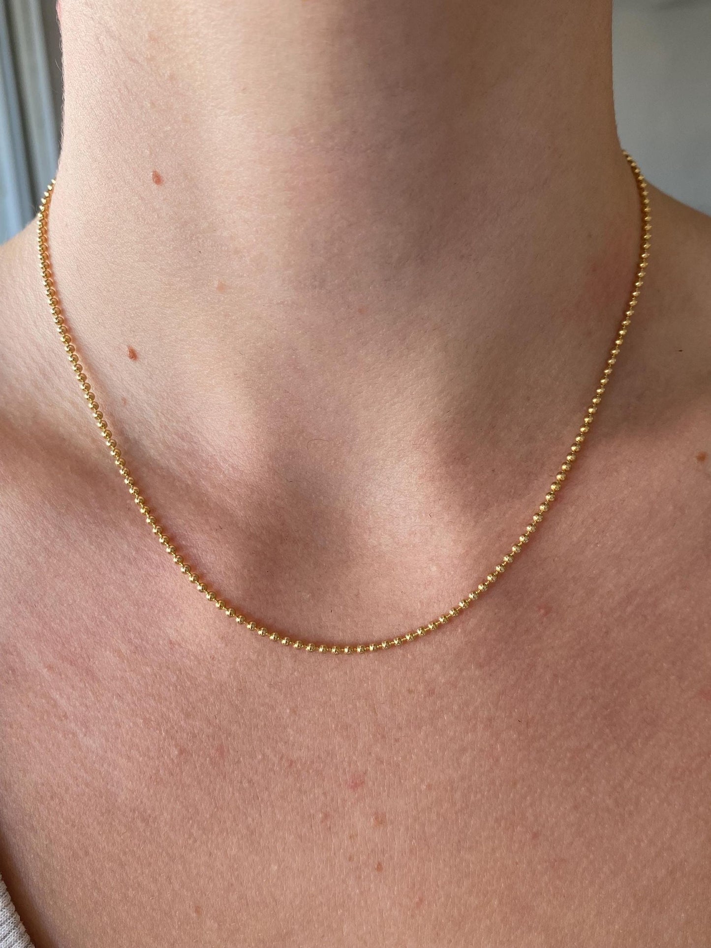 Vintage Solid 14k Yellow Gold Ball Chain Necklace - 16.25 inches