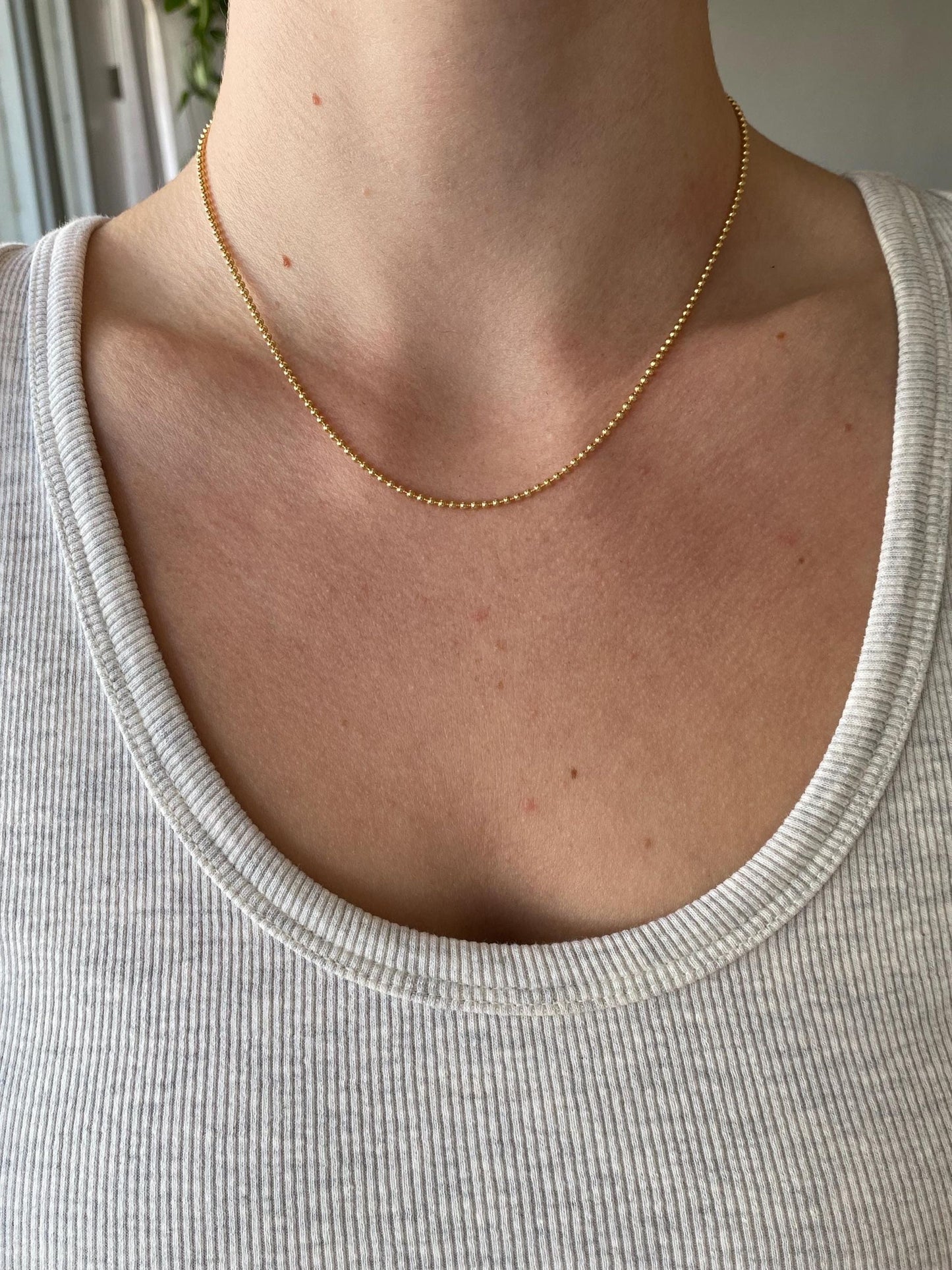 Vintage Solid 14k Yellow Gold Ball Chain Necklace - 16.25 inches