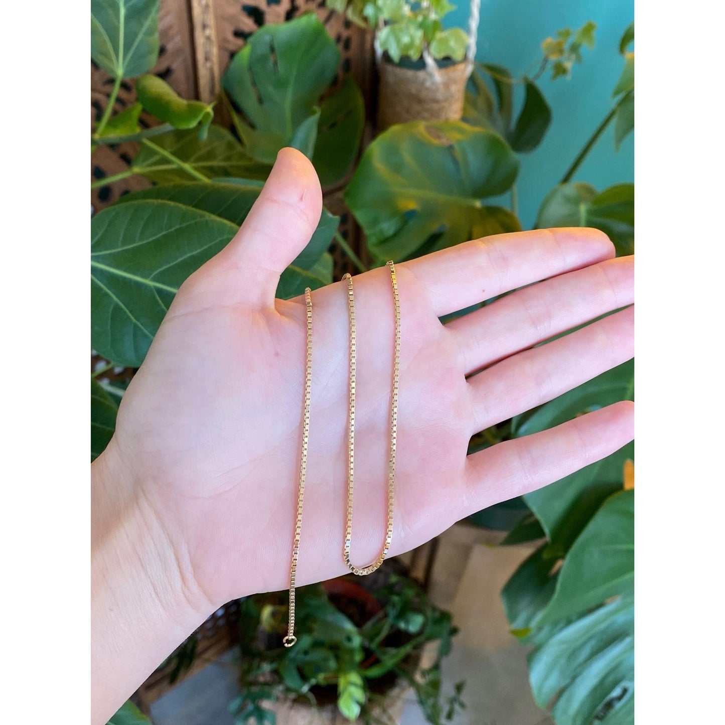 Vintage Solid 14k Yellow Gold Box Chain Necklace - 14.75 inches