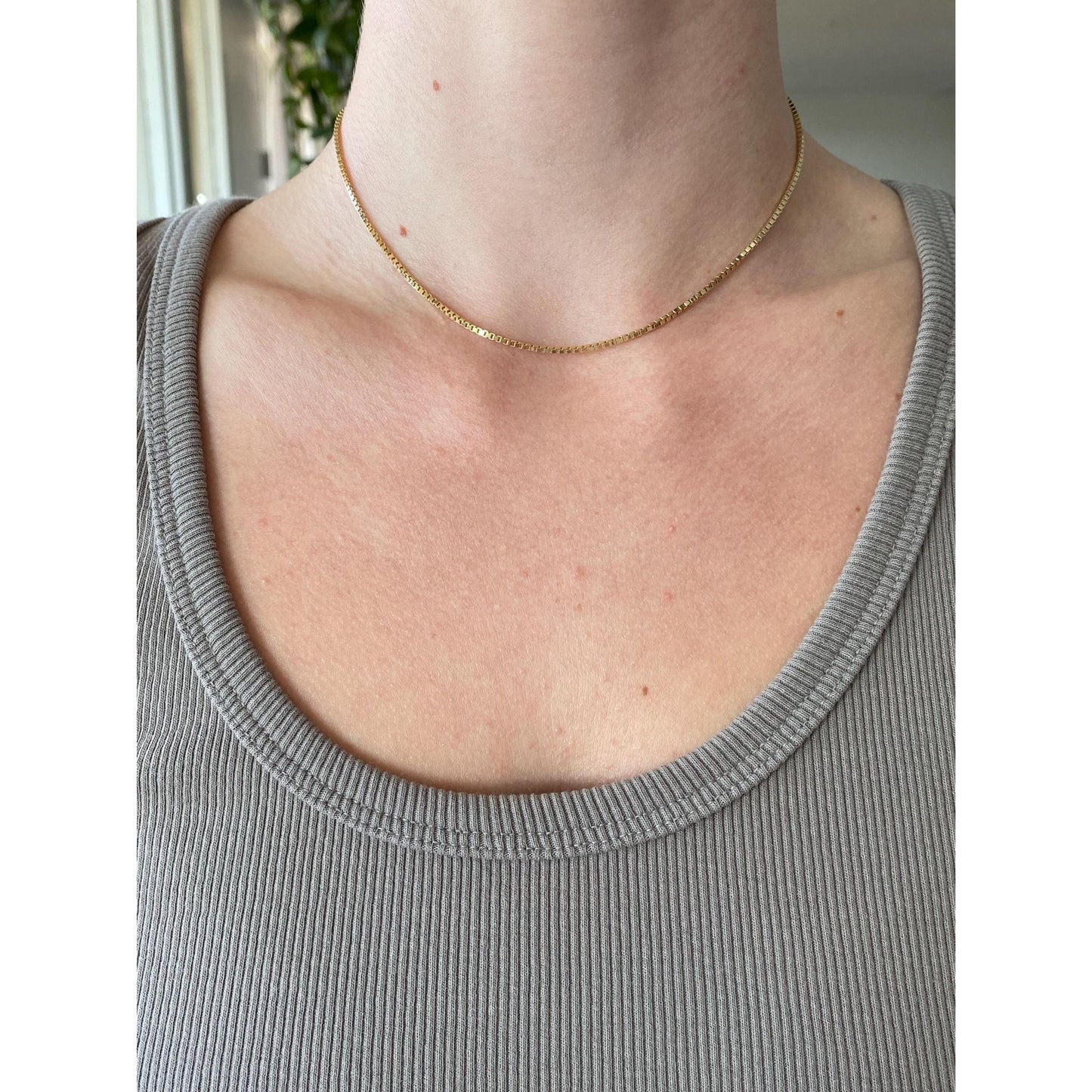 Vintage Solid 14k Yellow Gold Box Chain Necklace - 14.75 inches