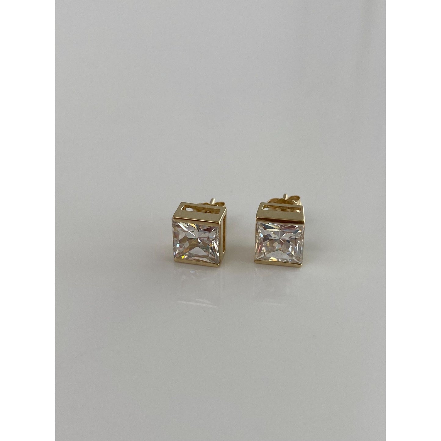 Solid 10k Yellow Gold Cubic Zirconia Square Stud Earrings