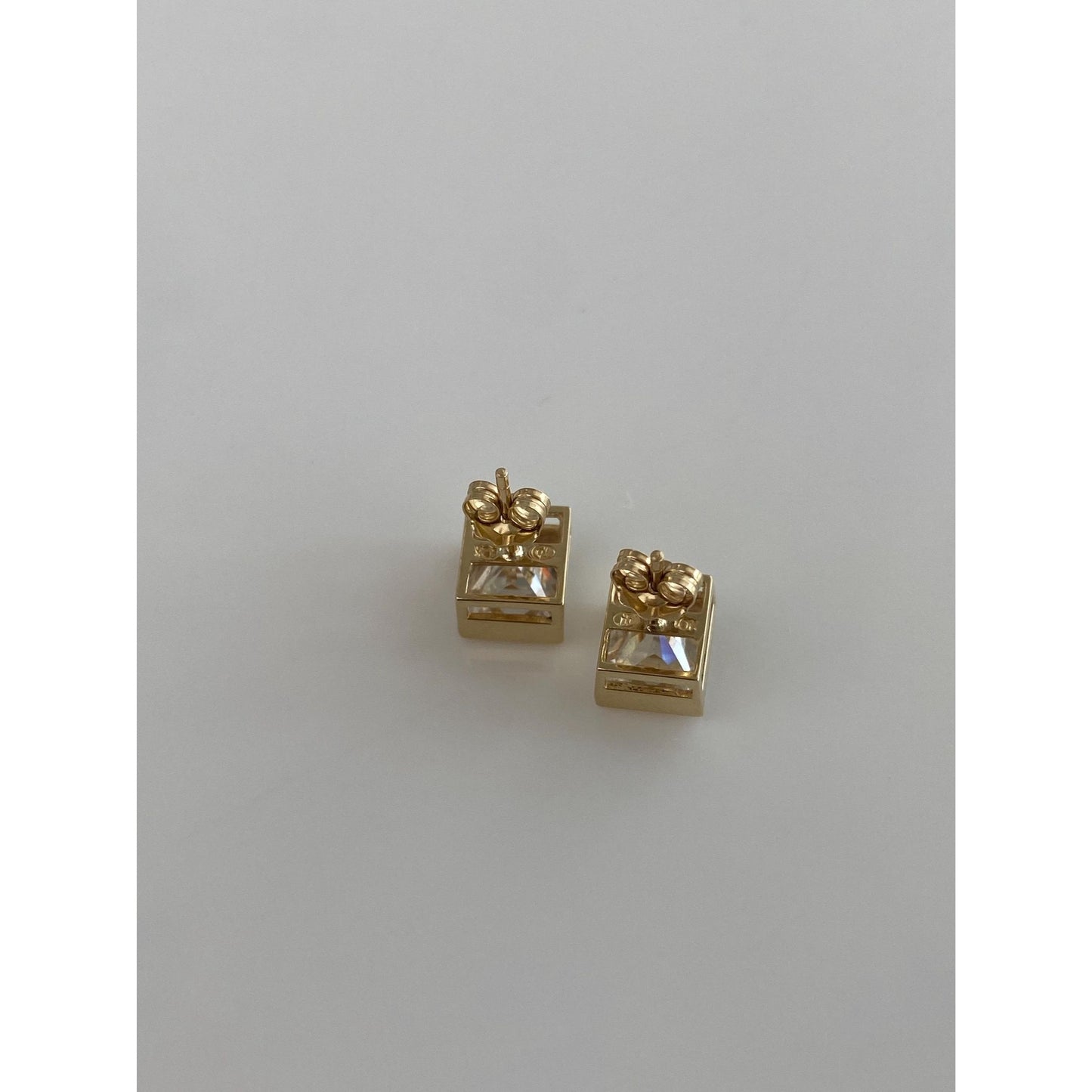 Solid 10k Yellow Gold Cubic Zirconia Square Stud Earrings