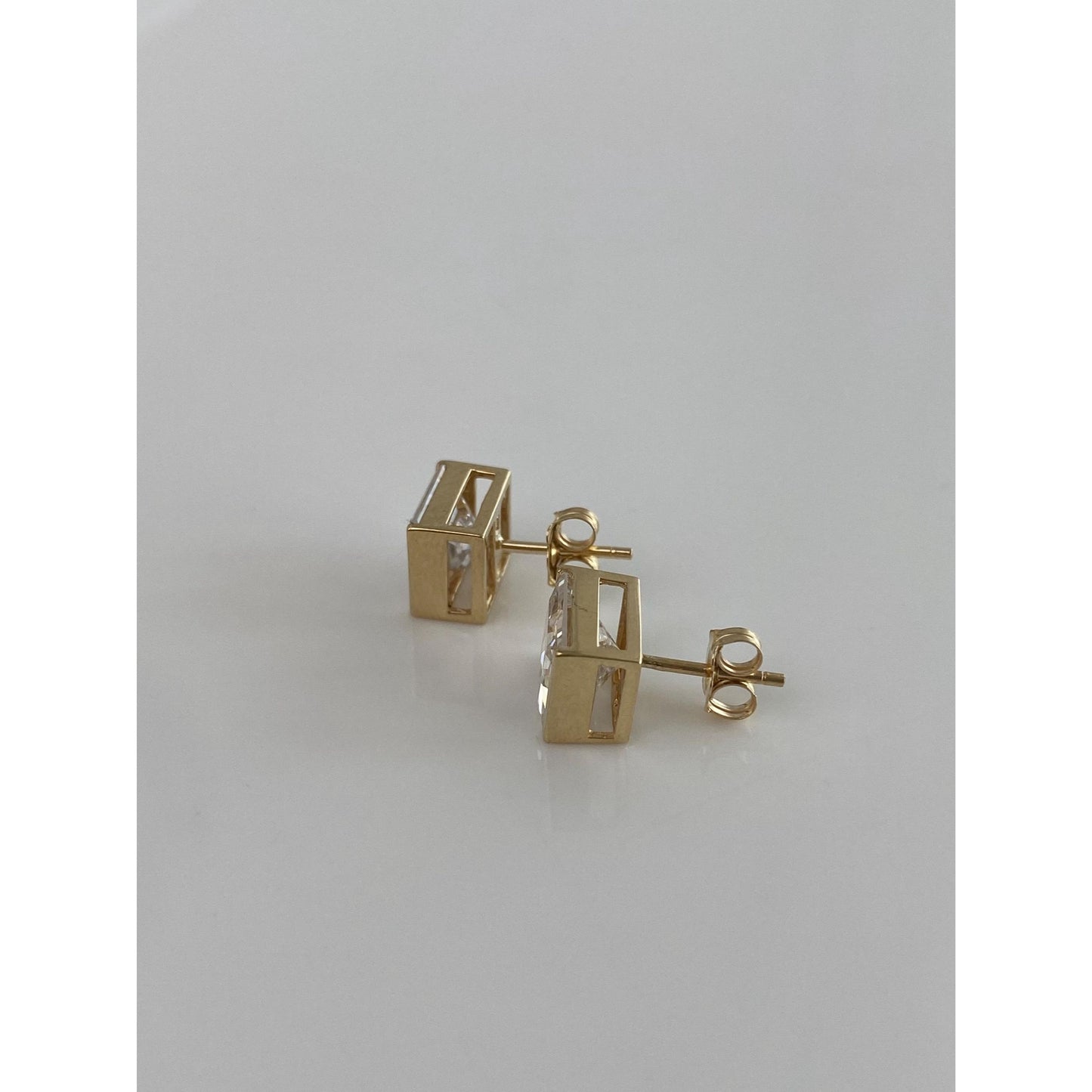 Solid 10k Yellow Gold Cubic Zirconia Square Stud Earrings