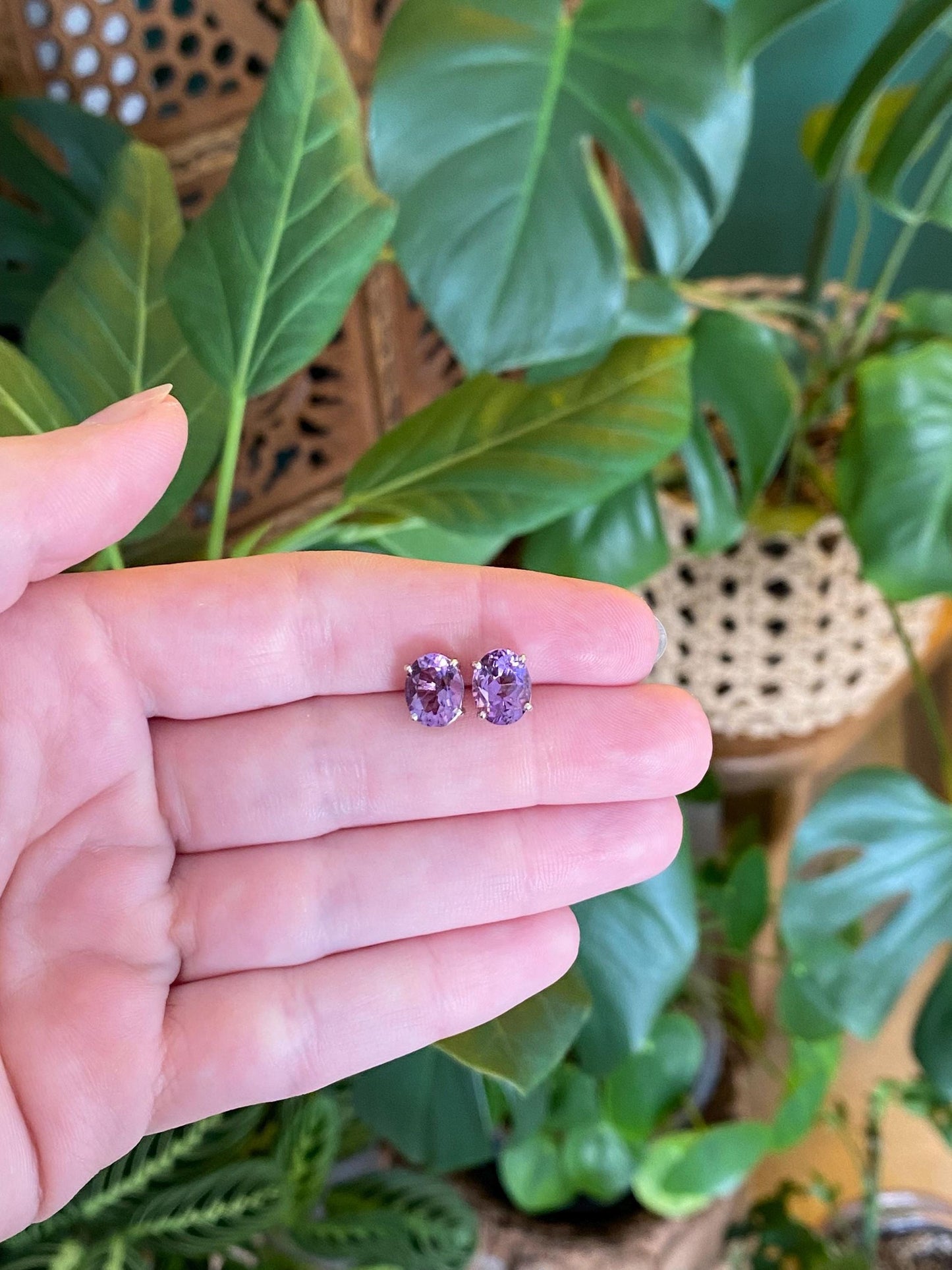 Vintage Solid 14k White Gold Amethyst Stud Earrings