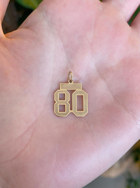 Vintage Solid 14k Yellow Gold Number '80' Charm