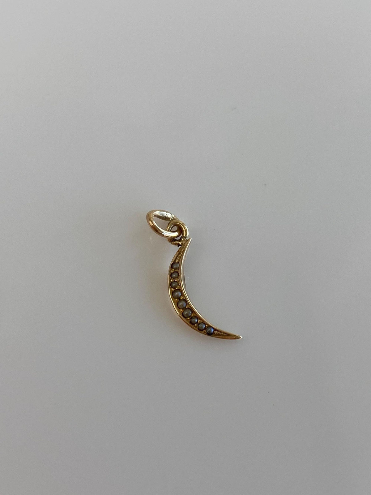 Vintage 10k Yellow Gold Seed Pearls Crescent Moon Stick Pin Conversion Charm