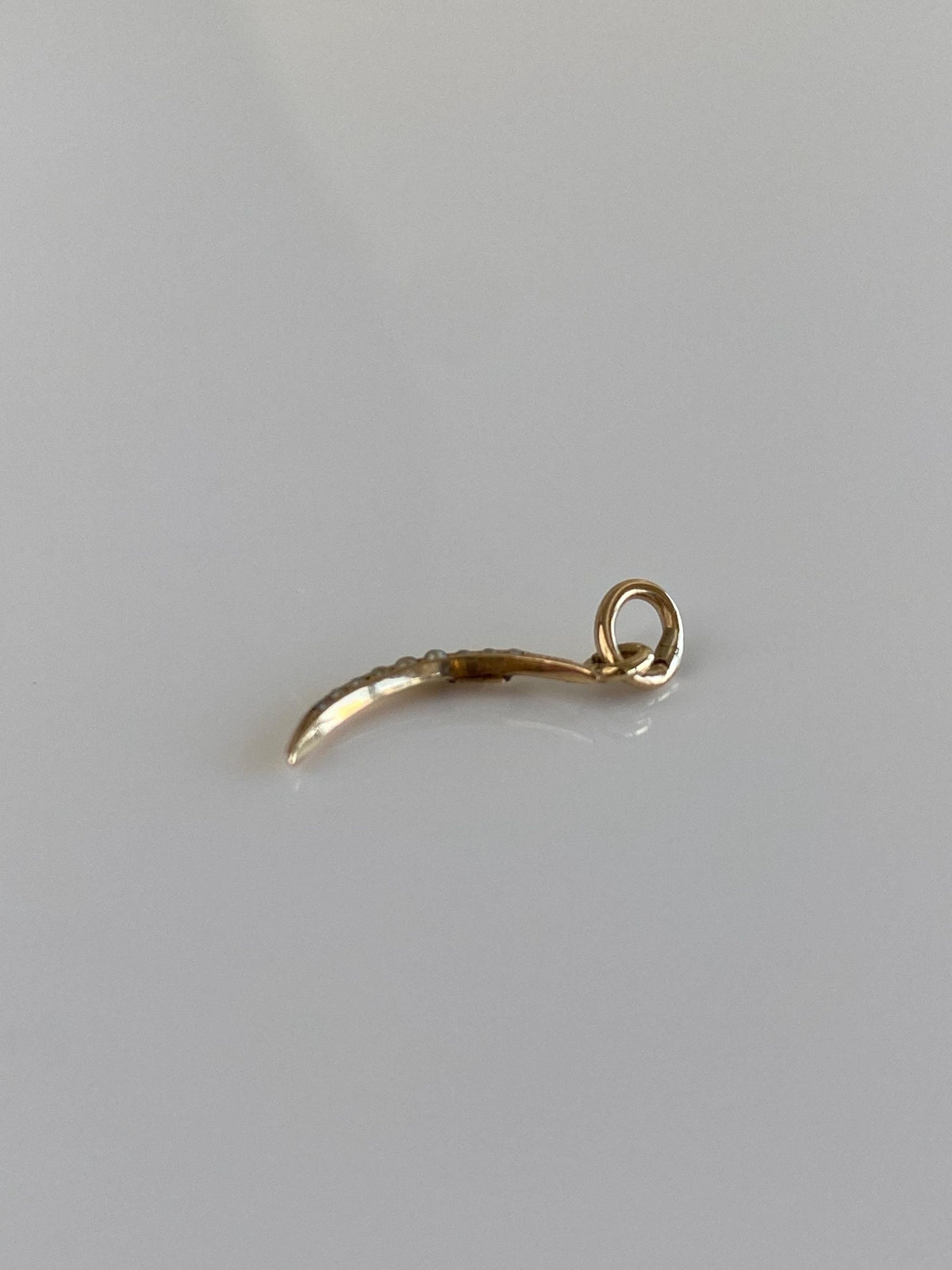 Vintage 10k Yellow Gold Seed Pearls Crescent Moon Stick Pin Conversion Charm