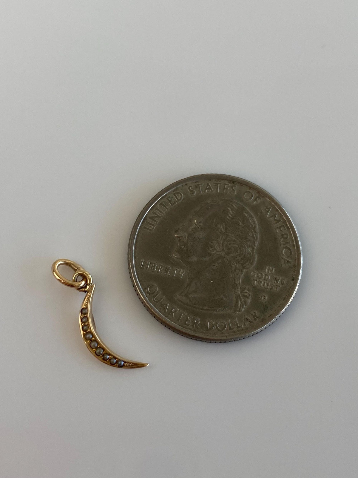 Vintage 10k Yellow Gold Seed Pearls Crescent Moon Stick Pin Conversion Charm