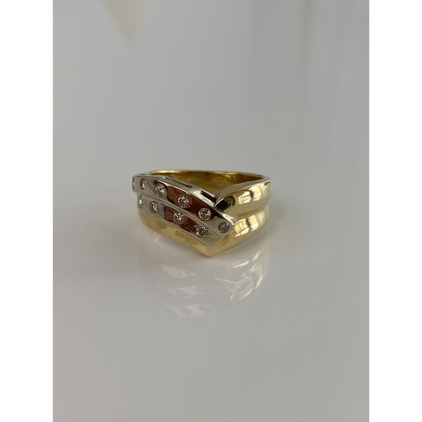 Vintage Solid 14k White & Yellow Gold Diamond Ring Band - Size 8.25