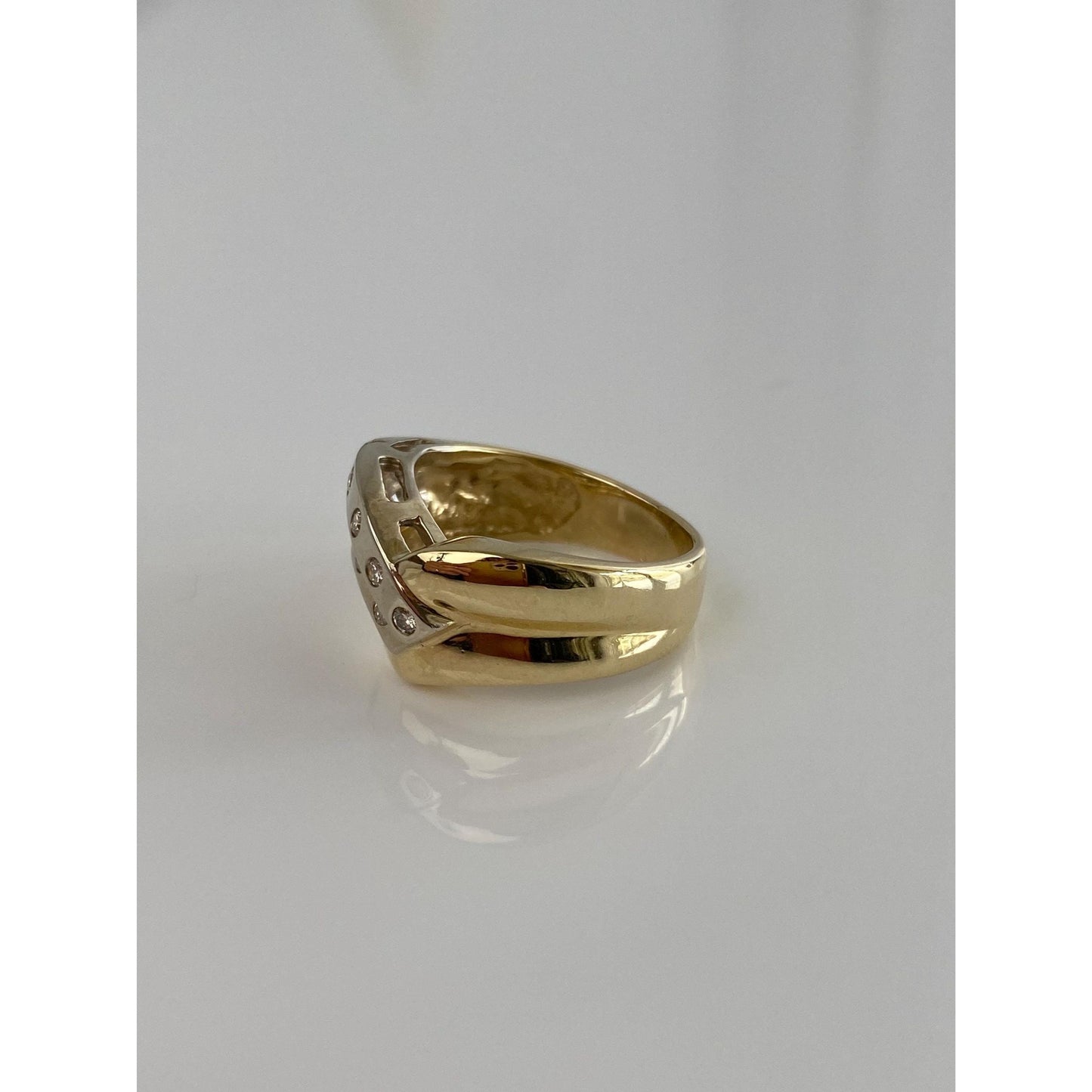 Vintage Solid 14k White & Yellow Gold Diamond Ring Band - Size 8.25