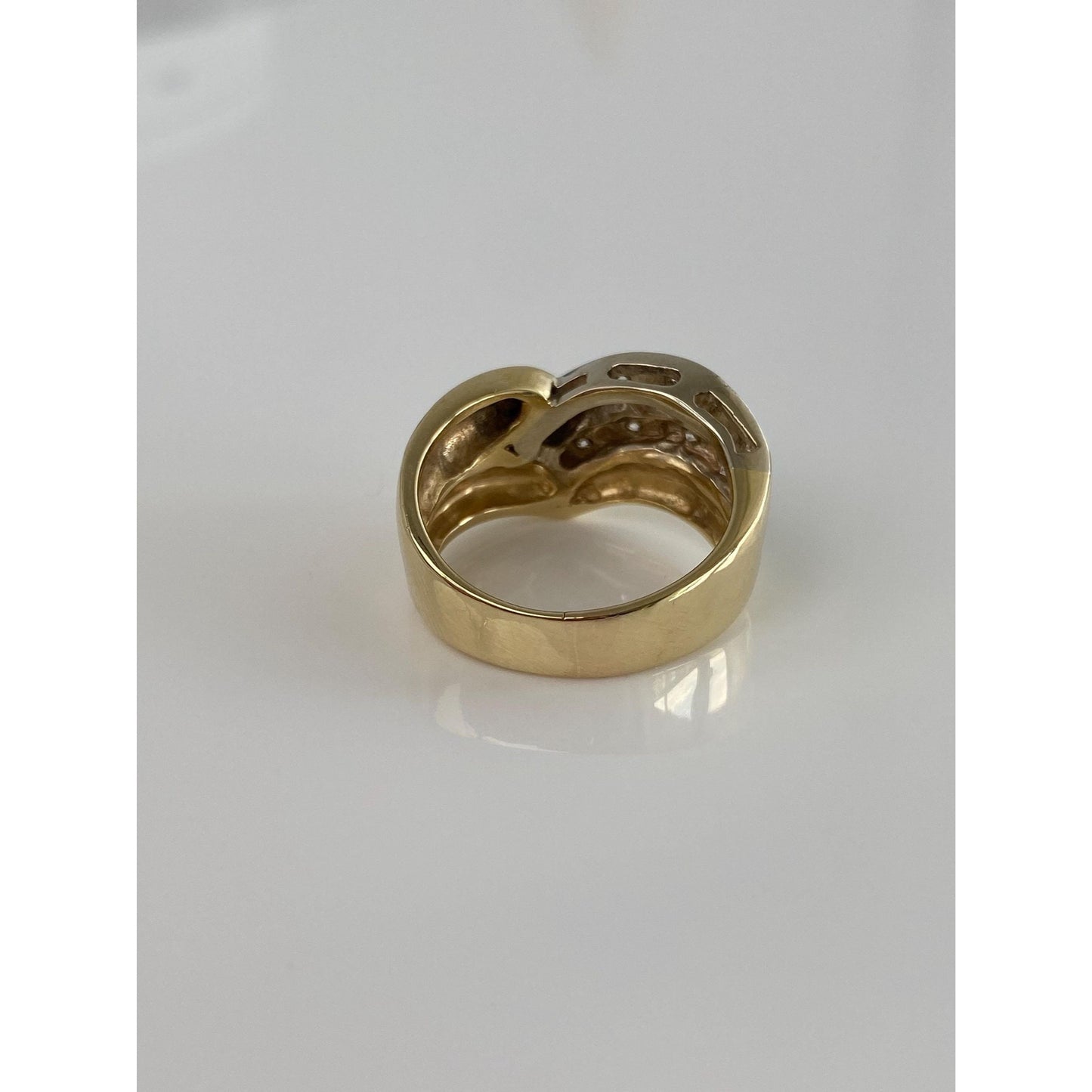 Vintage Solid 14k White & Yellow Gold Diamond Ring Band - Size 8.25