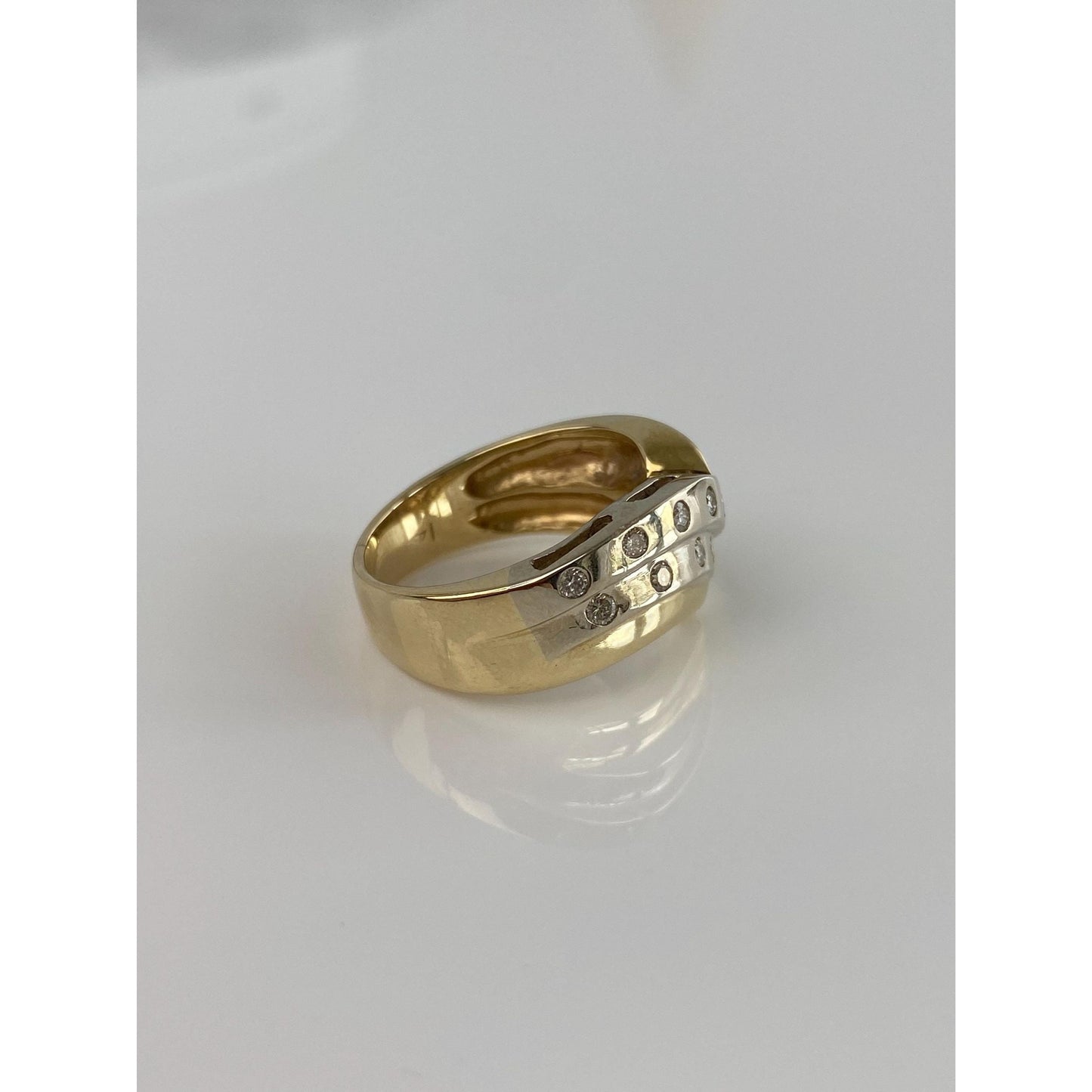 Vintage Solid 14k White & Yellow Gold Diamond Ring Band - Size 8.25