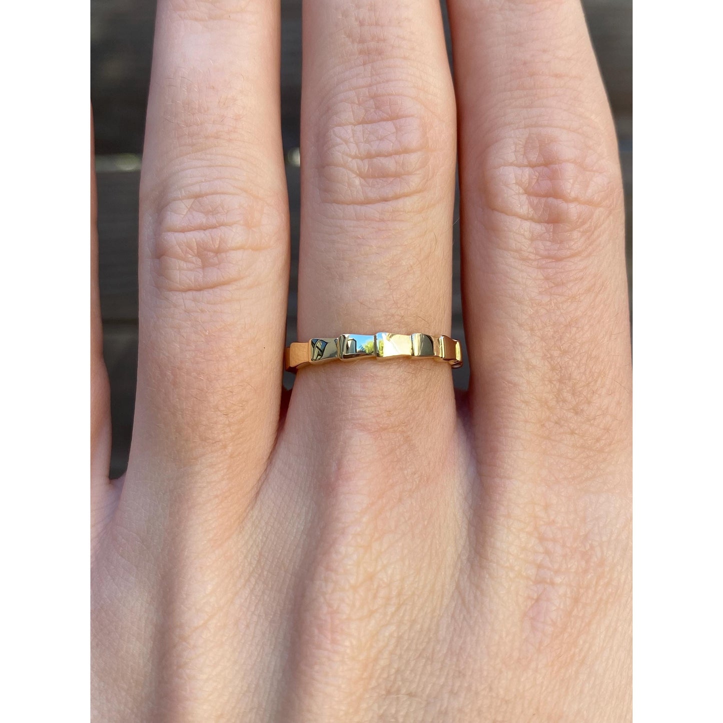 Solid 14k Yellow Gold Stepped Block Ring Band - Size 6.25