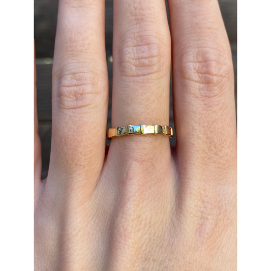 Solid 14k Yellow Gold Stepped Block Ring Band - Size 6.25