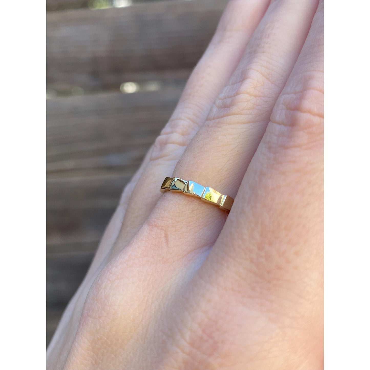 Solid 14k Yellow Gold Stepped Block Ring Band - Size 6.25