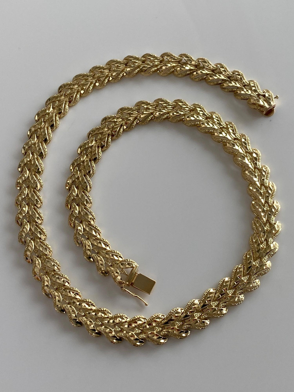 Vintage Solid 14k Yellow Gold Diamond Cut Fancy Link Chain Necklace - 18.25 inches