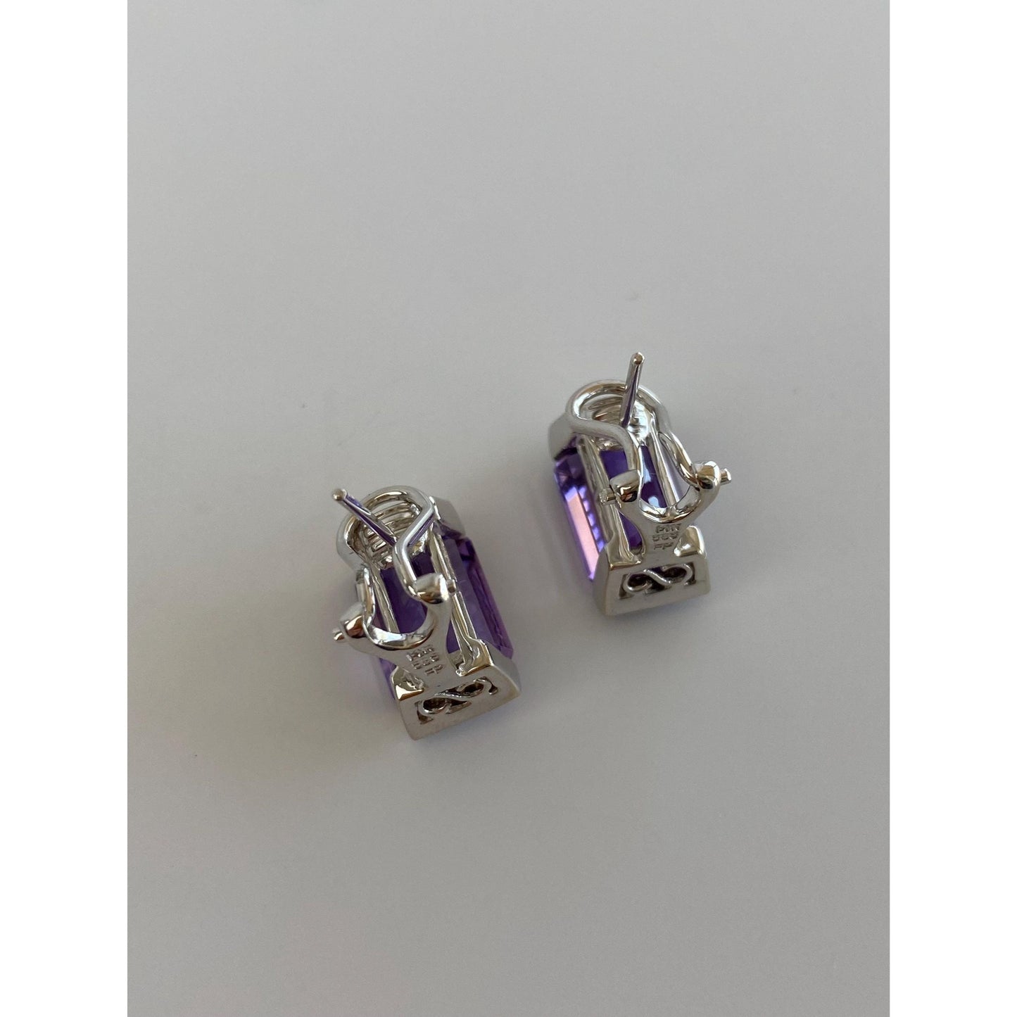 Vintage Solid 14k White Gold Amethyst Diamond Stud Earrings