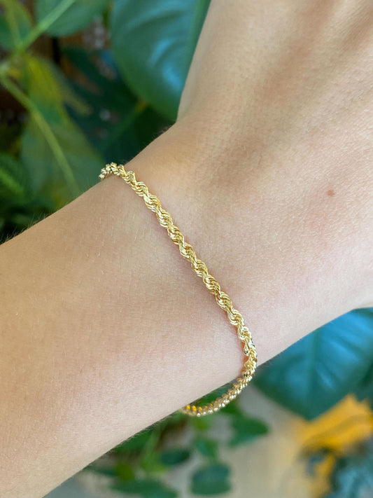 Vintage Solid 14k Yellow Gold Rope Chain Bracelet - 8 inches