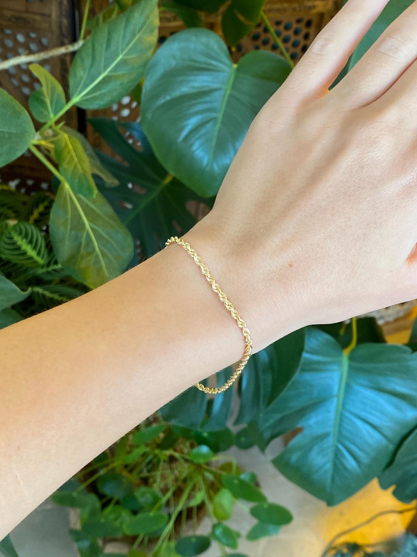Vintage Solid 14k Yellow Gold Rope Chain Bracelet - 8 inches