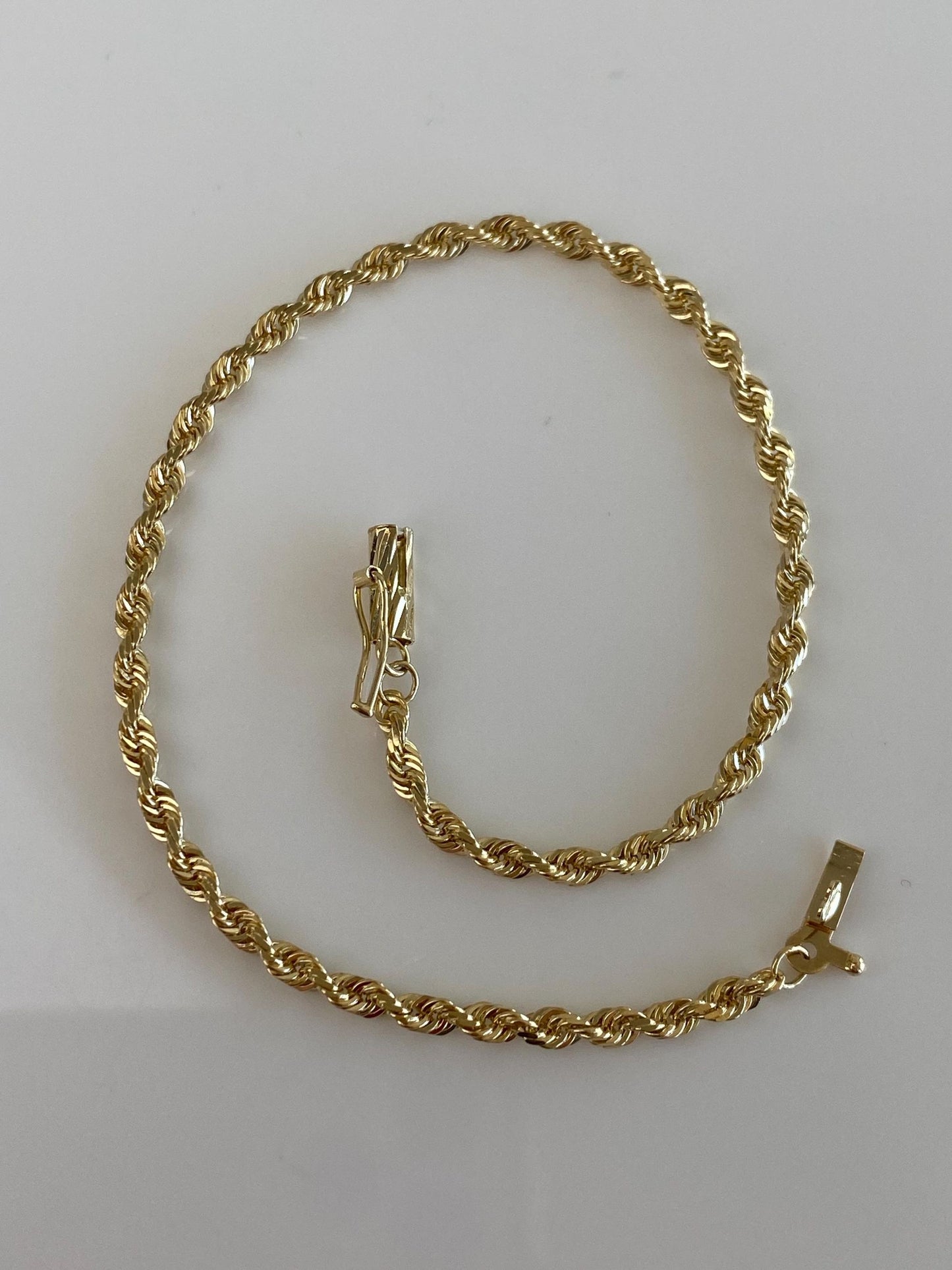 Vintage Solid 14k Yellow Gold Rope Chain Bracelet - 8 inches
