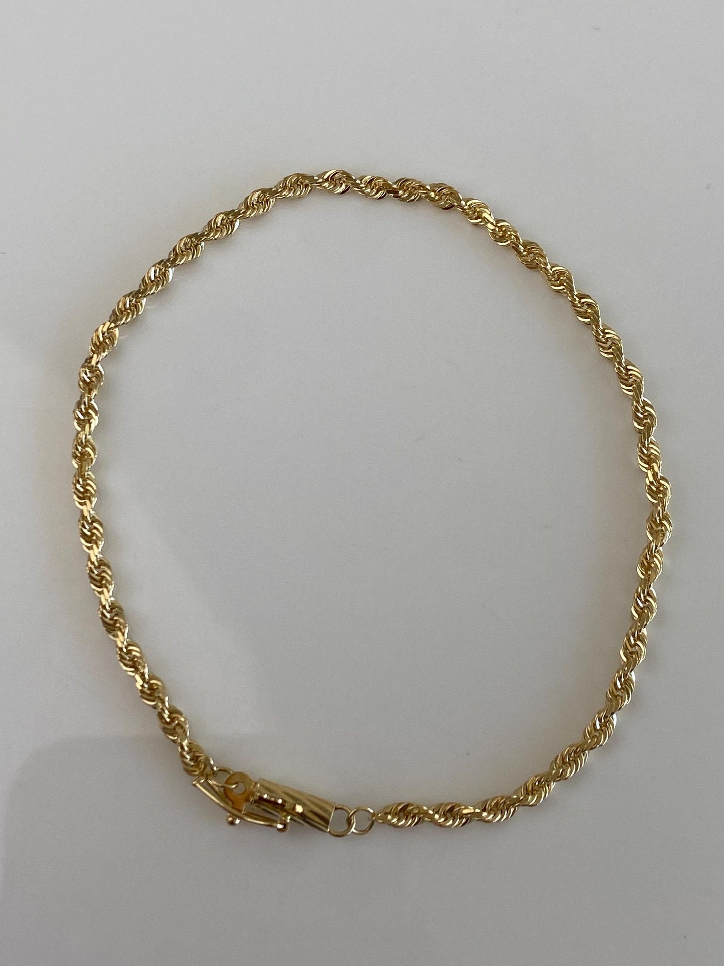 Vintage Solid 14k Yellow Gold Rope Chain Bracelet - 8 inches