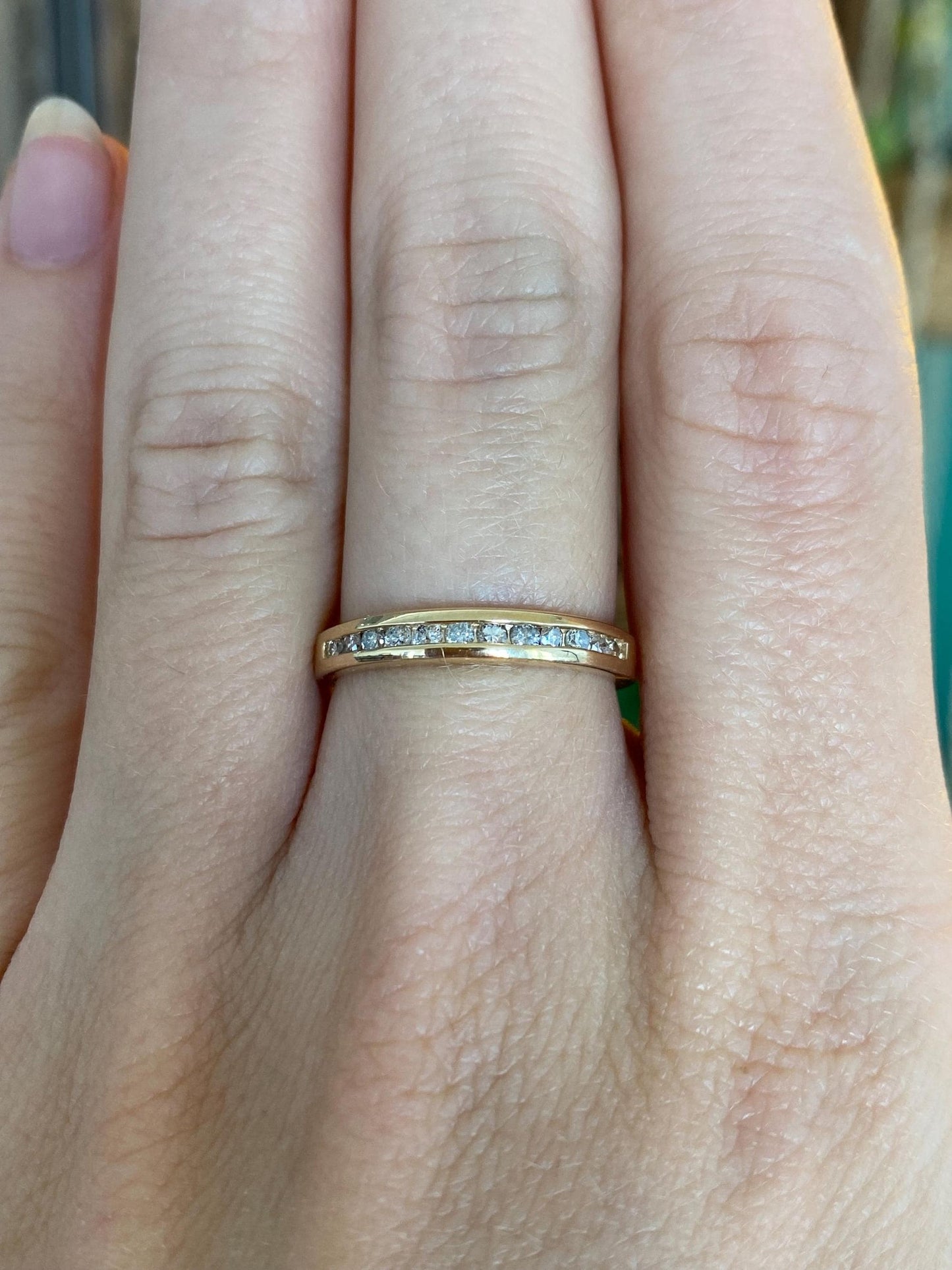 Vintage Solid 14k Yellow Gold Diamond Ring Band - Size 6.75
