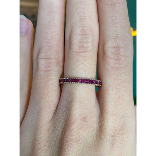 Vintage Solid 14k White Gold Pink Sapphire Ring Band - Size 7