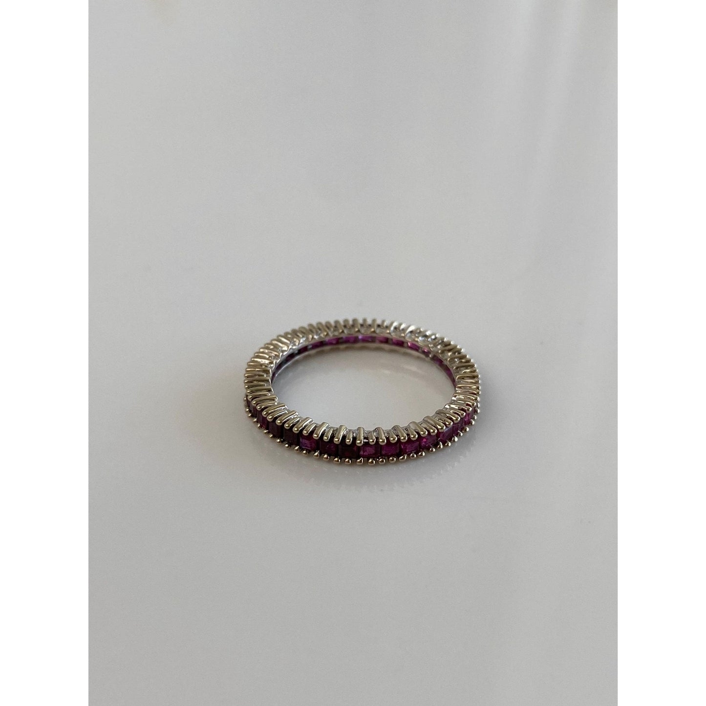 Vintage Solid 14k White Gold Pink Sapphire Ring Band - Size 7