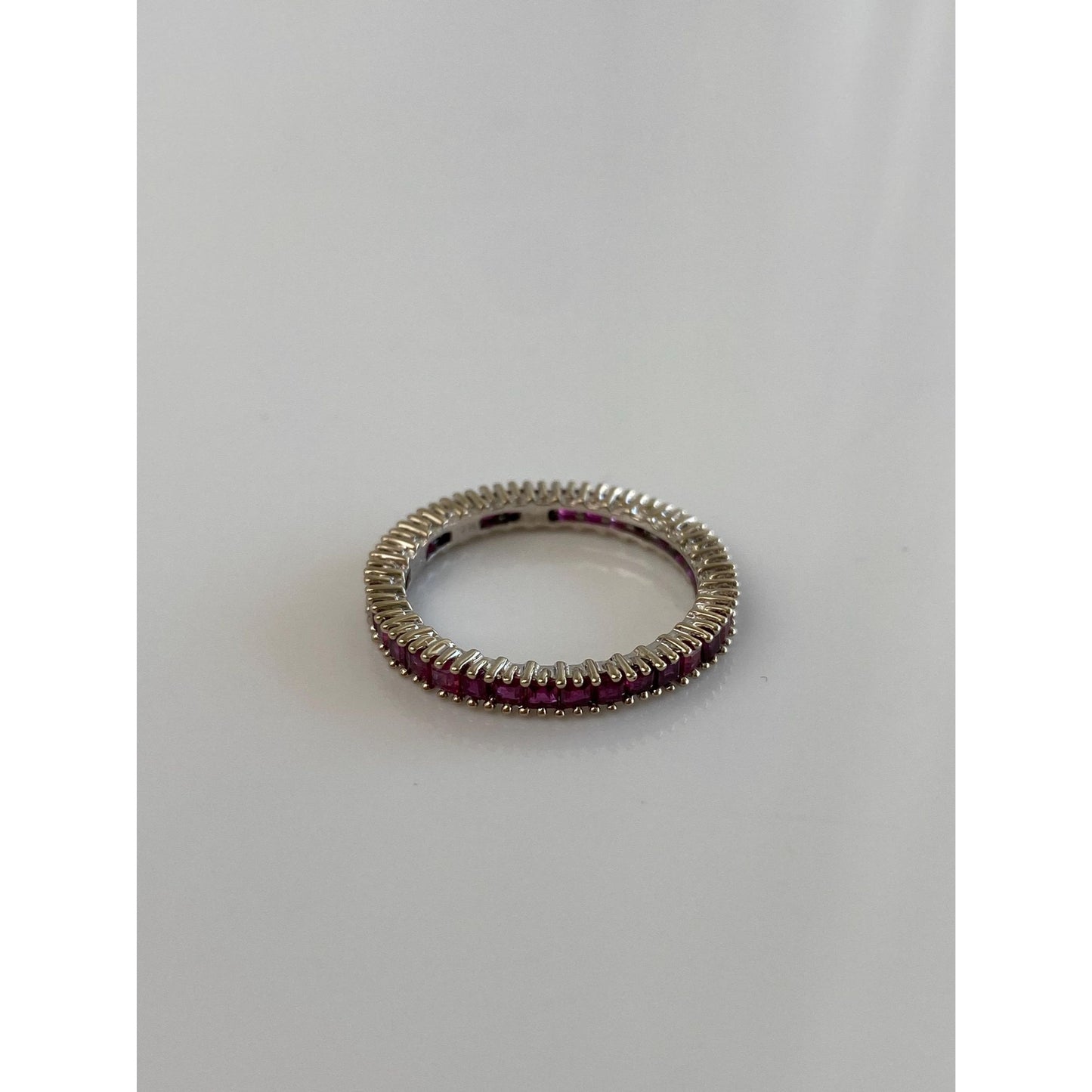 Vintage Solid 14k White Gold Pink Sapphire Ring Band - Size 7