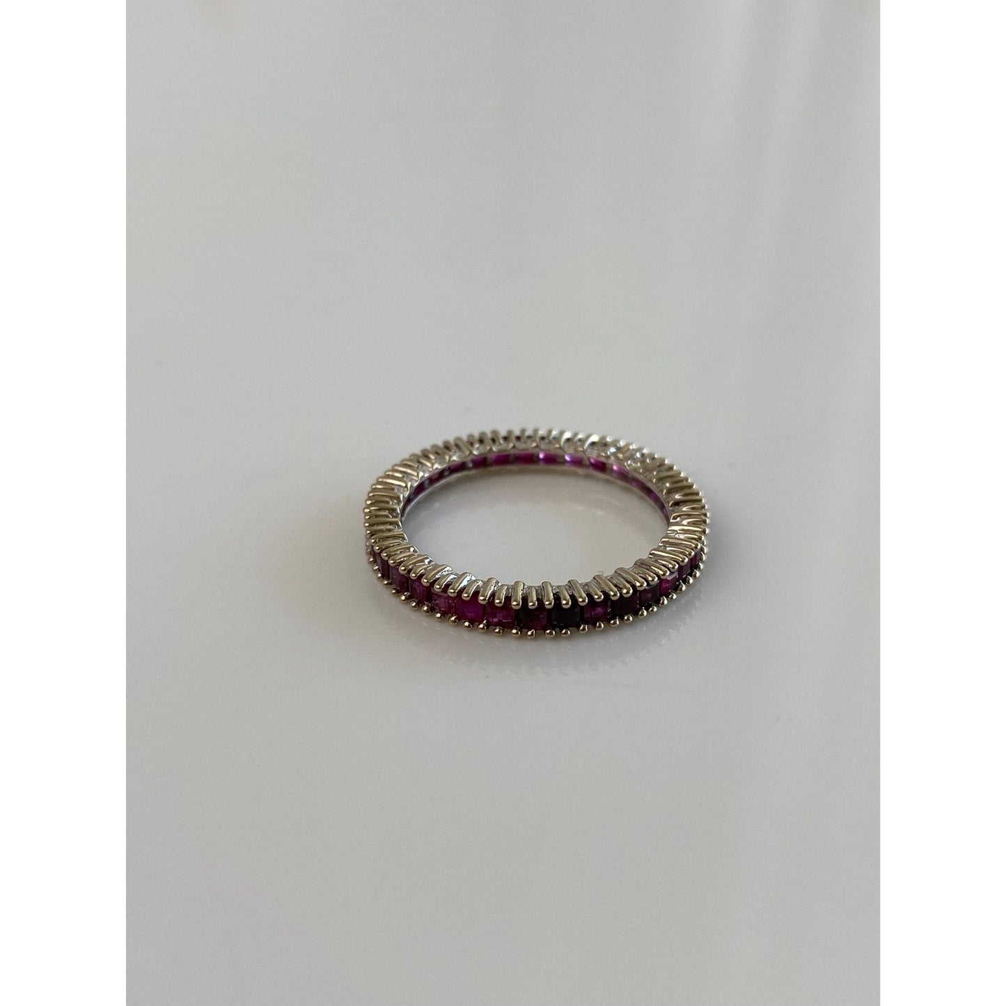 Vintage Solid 14k White Gold Pink Sapphire Ring Band - Size 7