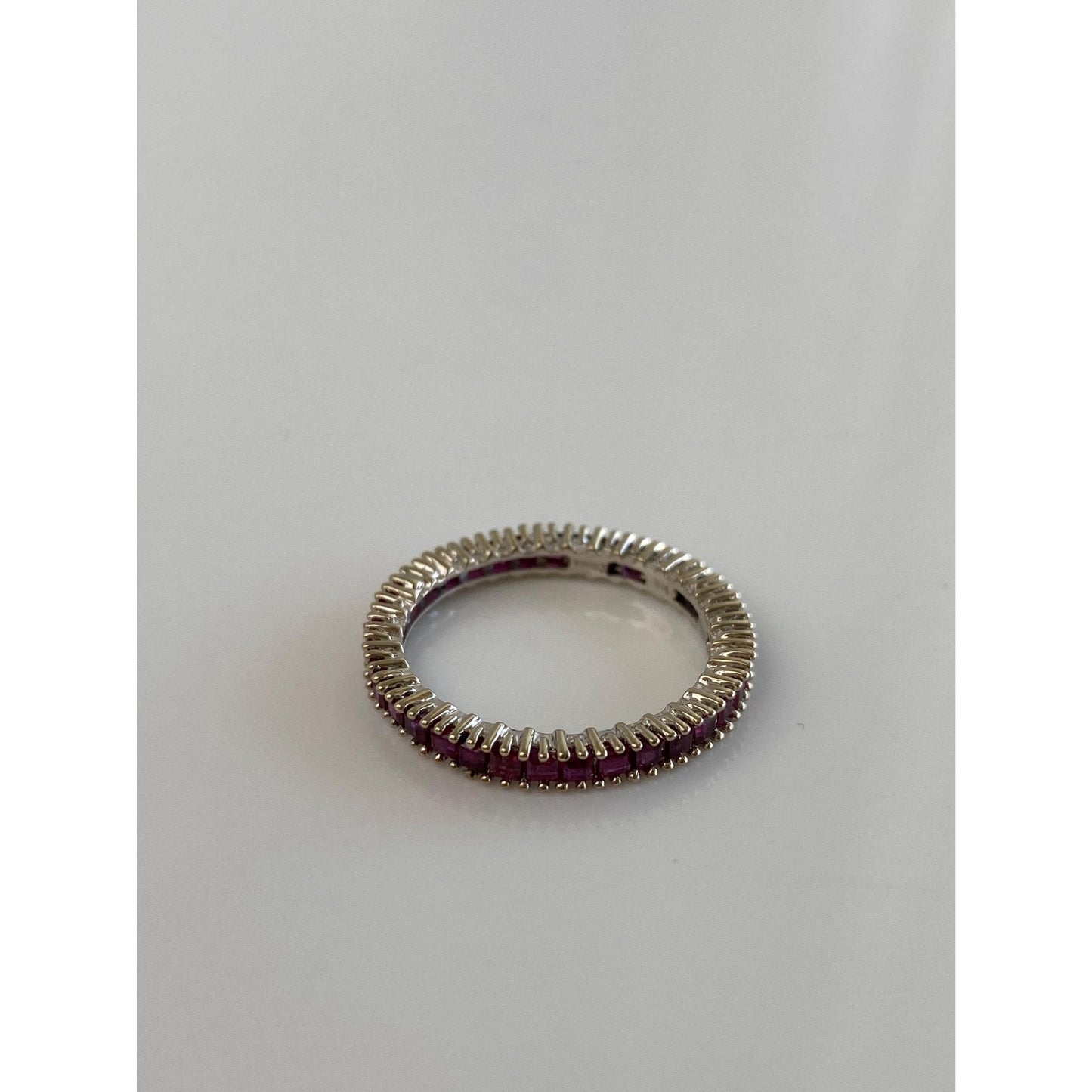 Vintage Solid 14k White Gold Pink Sapphire Ring Band - Size 7