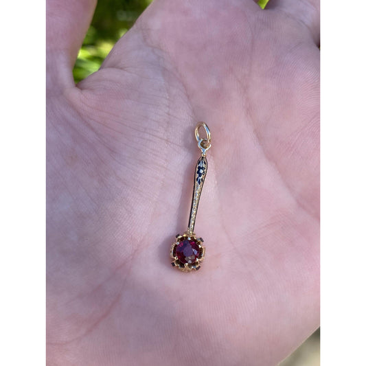 Vintage Solid 14k Yellow Gold Red Cubic Zirconia Charm