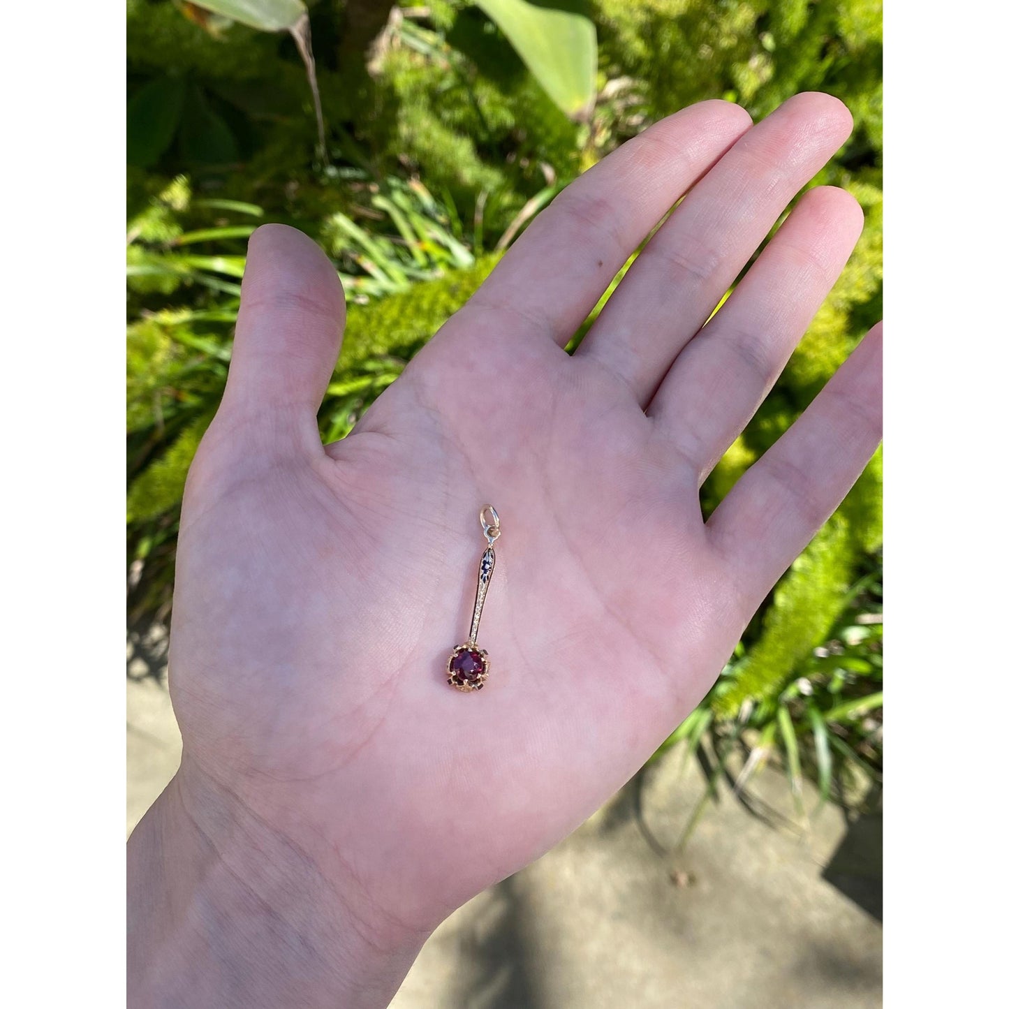 Vintage Solid 14k Yellow Gold Red Cubic Zirconia Charm