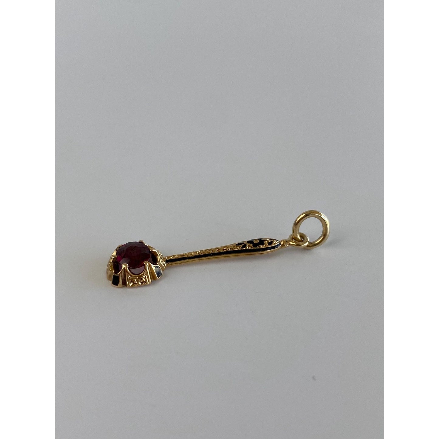 Vintage Solid 14k Yellow Gold Red Cubic Zirconia Charm