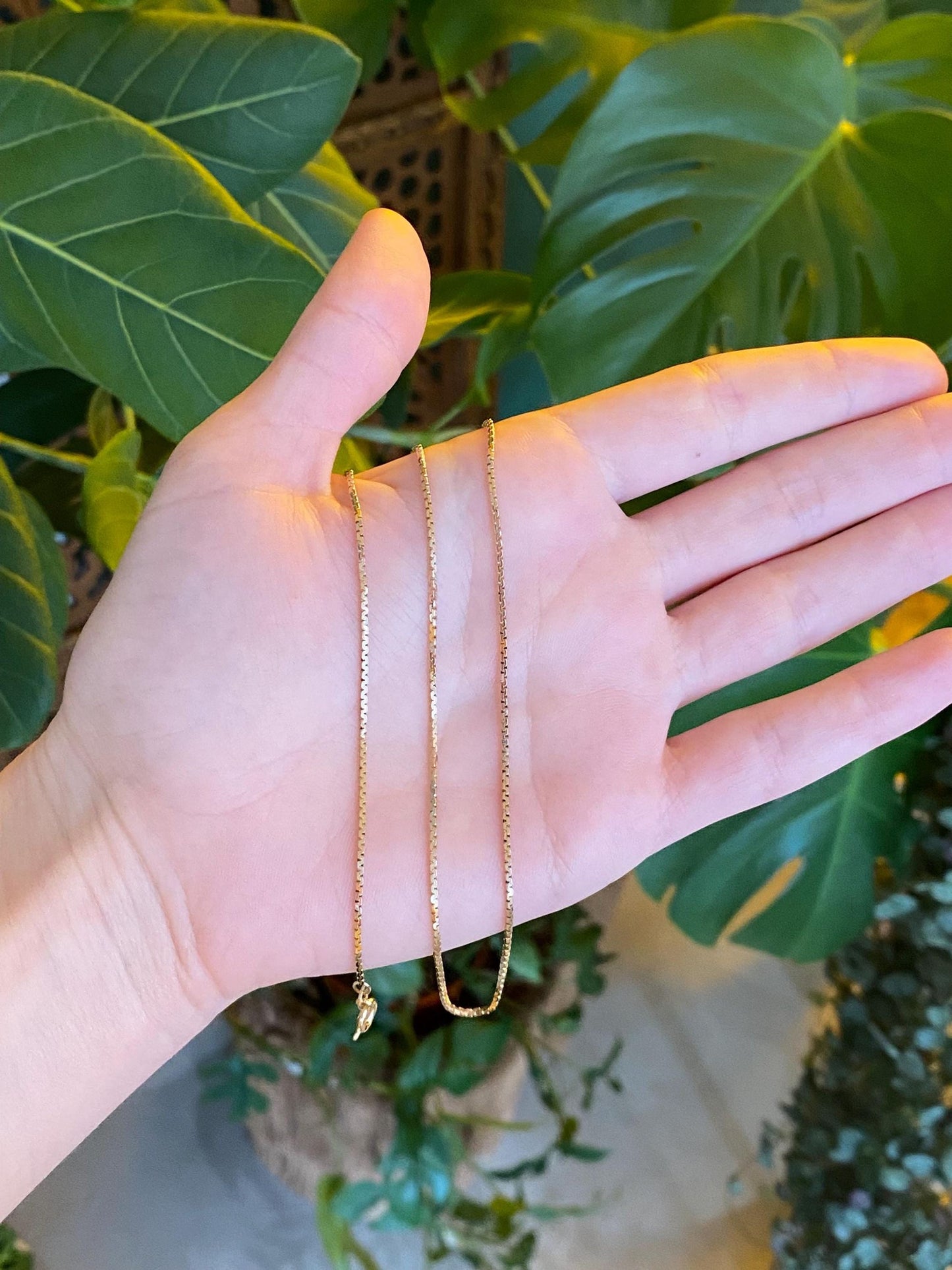 Vintage Solid 14k Yellow Gold Box Chain Necklace - 18 inches