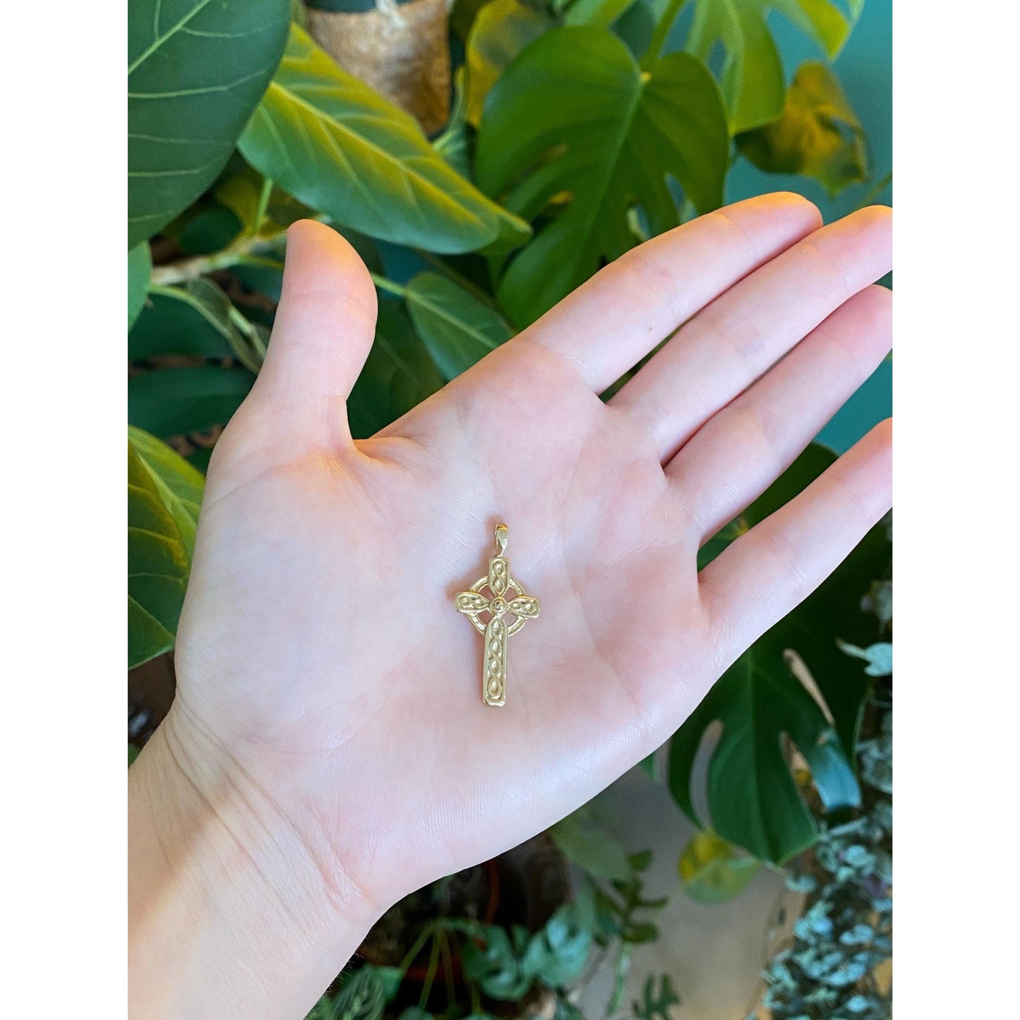 Vintage Solid 9k Yellow Gold Celtic Cross Charm