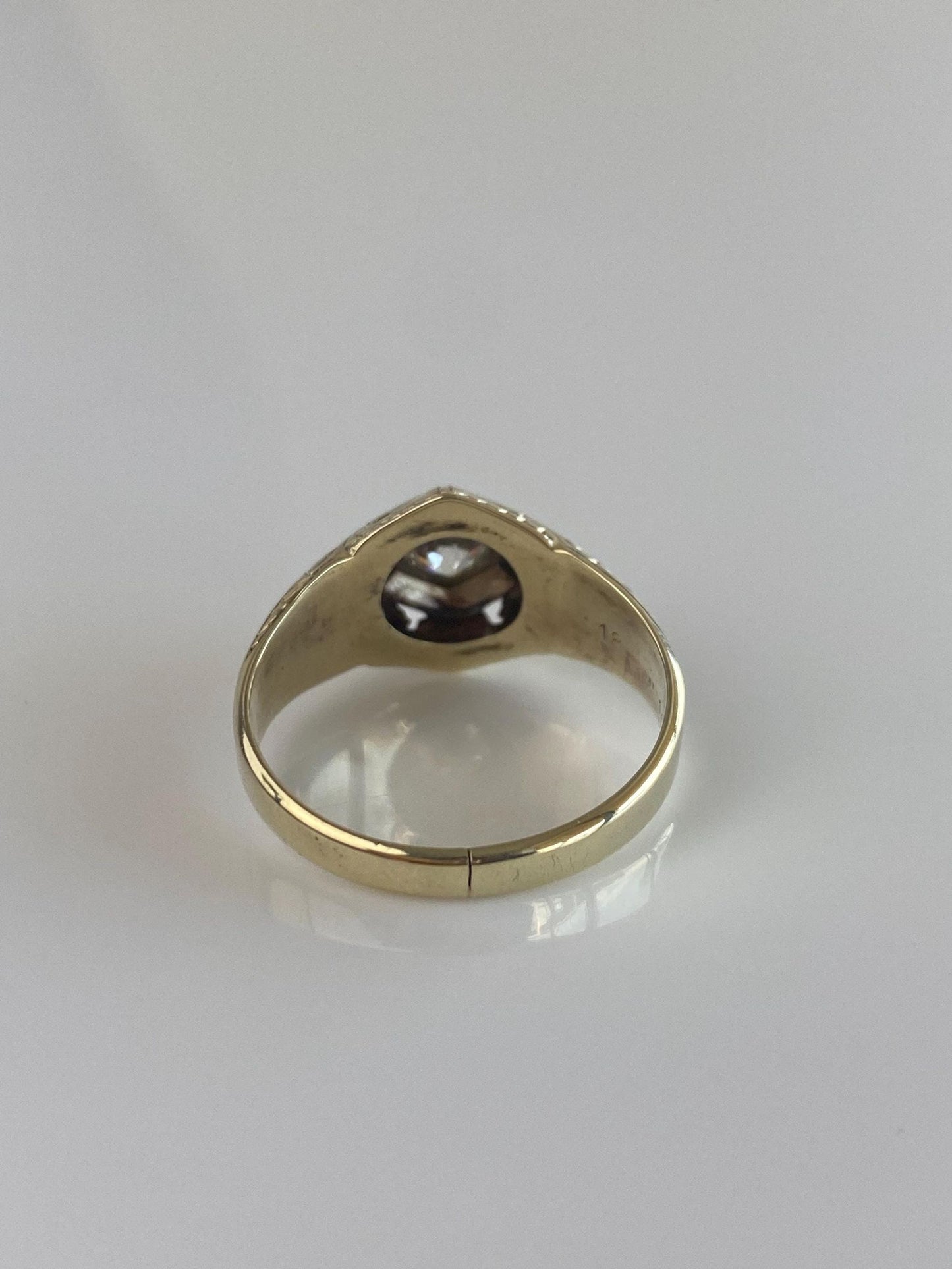 Vintage Solid 14k White & Yellow Gold Clear Sapphire Art Deco Ring - Size 8.5