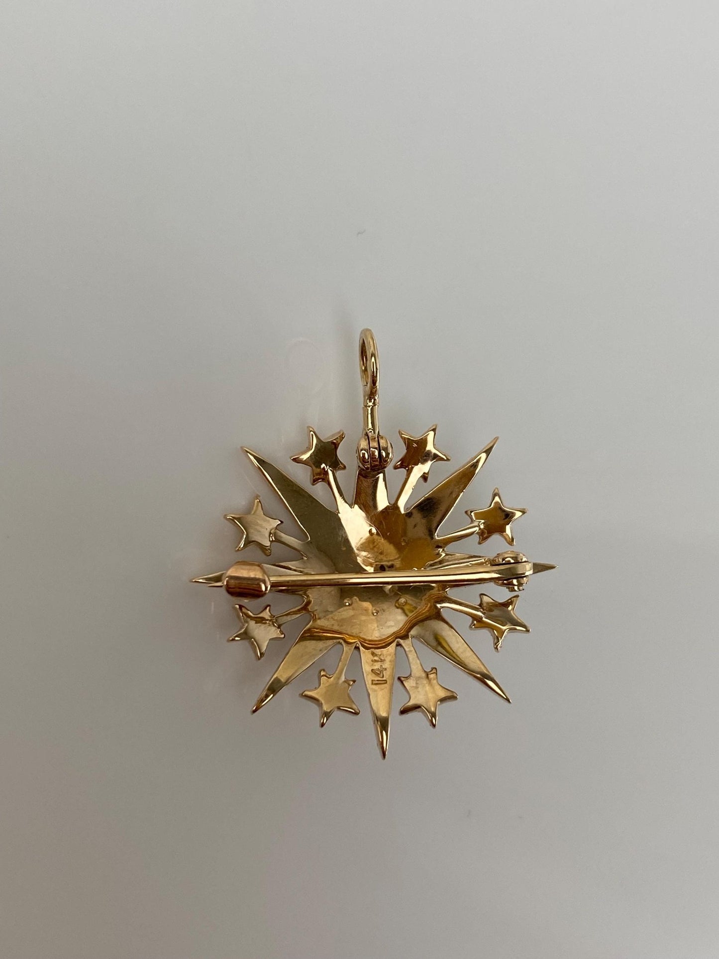 Vintage Solid 14k Yellow Gold Seed Pearl Wavy Star Brooch Charm