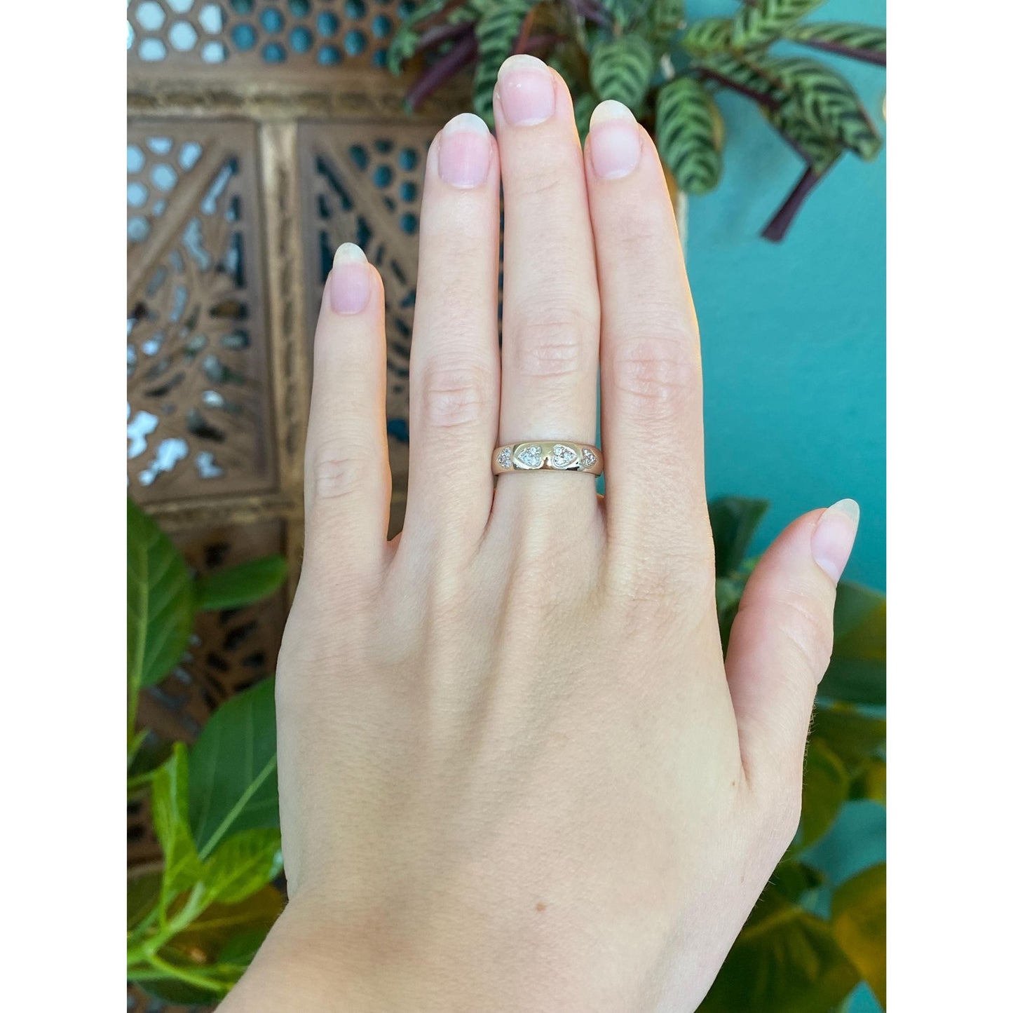 Vintage Solid 14k White Gold Cubic Zirconia Heart Ring - Size 6.5